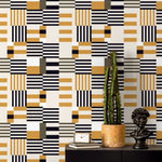 Geometric Wallpaper Modern Black and Yellow Wallpaper Peel and Stick and Traditional Wallpaper - D847 - WallTrend