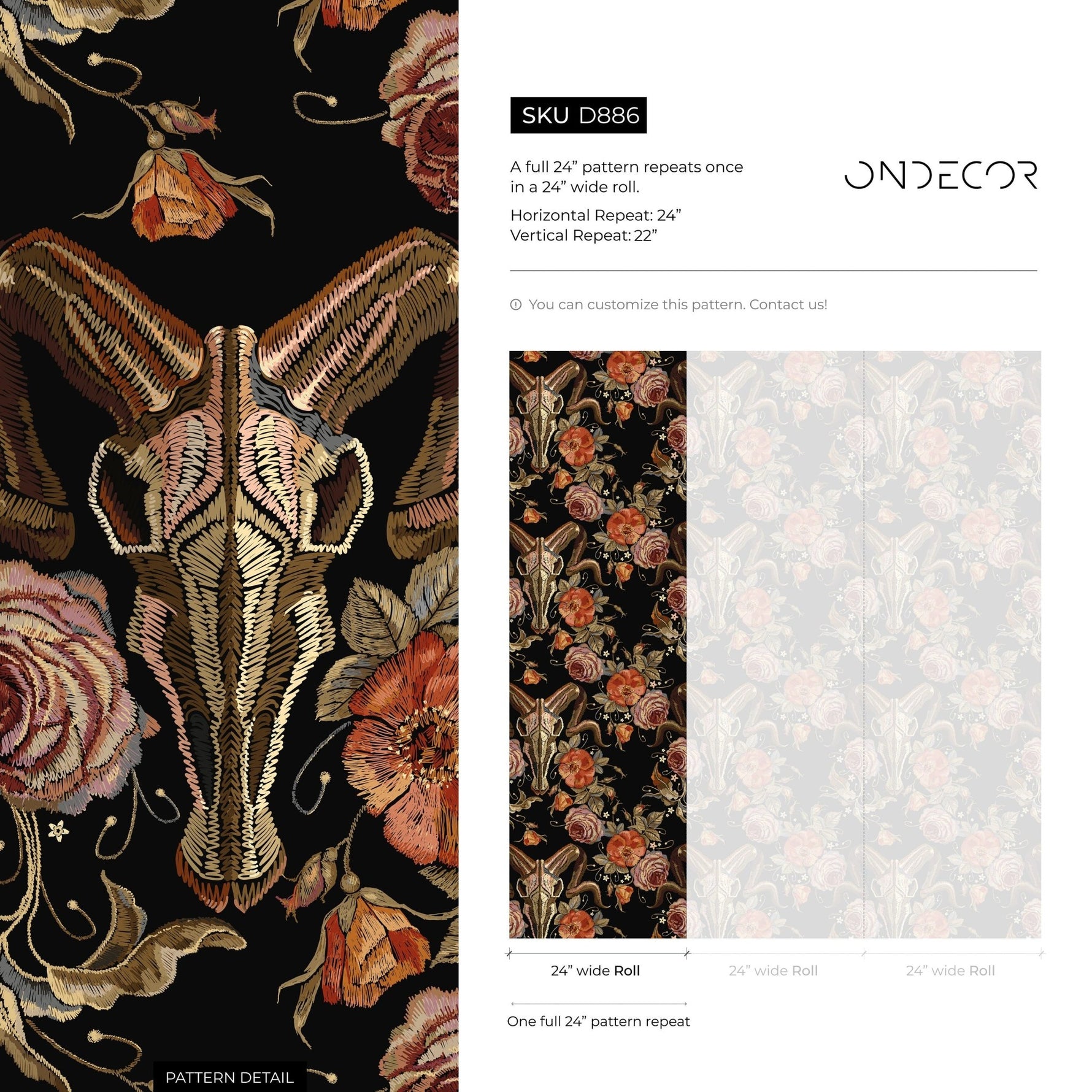 Goat Skull Wallpaper Dark Floral Wallpaper Peel and Stick and Traditional Wallpaper - D886 - WallTrend