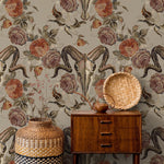 Goat Skull Wallpaper Vintage Floral Wallpaper Peel and Stick and Traditional Wallpaper - D887 - WallTrend