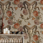 Goat Skull Wallpaper Vintage Floral Wallpaper Peel and Stick and Traditional Wallpaper - D887 - WallTrend
