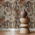 Goat Skull Wallpaper Vintage Floral Wallpaper Peel and Stick and Traditional Wallpaper - D887 - WallTrend