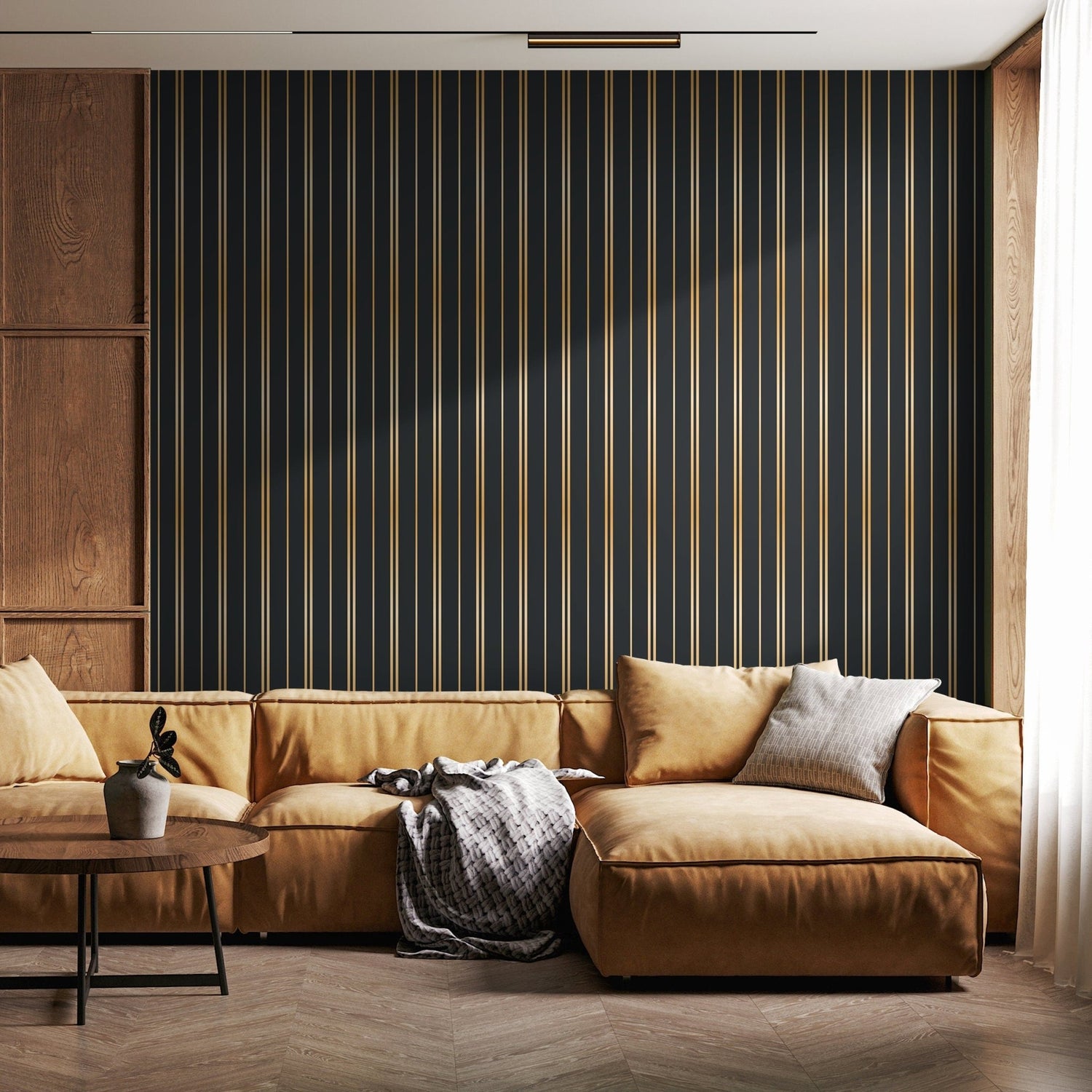 Gold and Green Striped Wallpaper Peel and Stick and Traditional Wallpaper - D771 - WallTrend