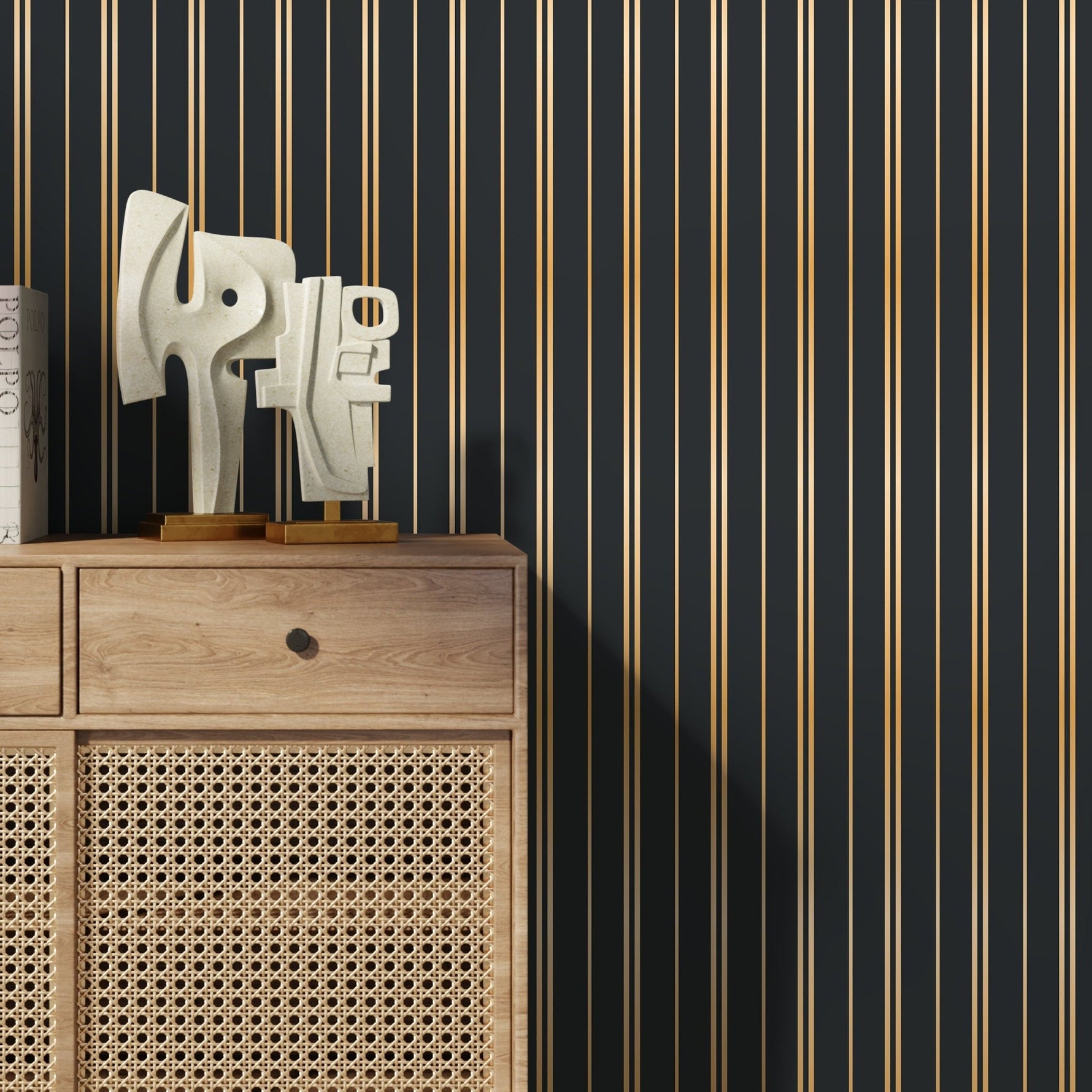 Gold and Green Striped Wallpaper Peel and Stick and Traditional Wallpaper - D771 - WallTrend