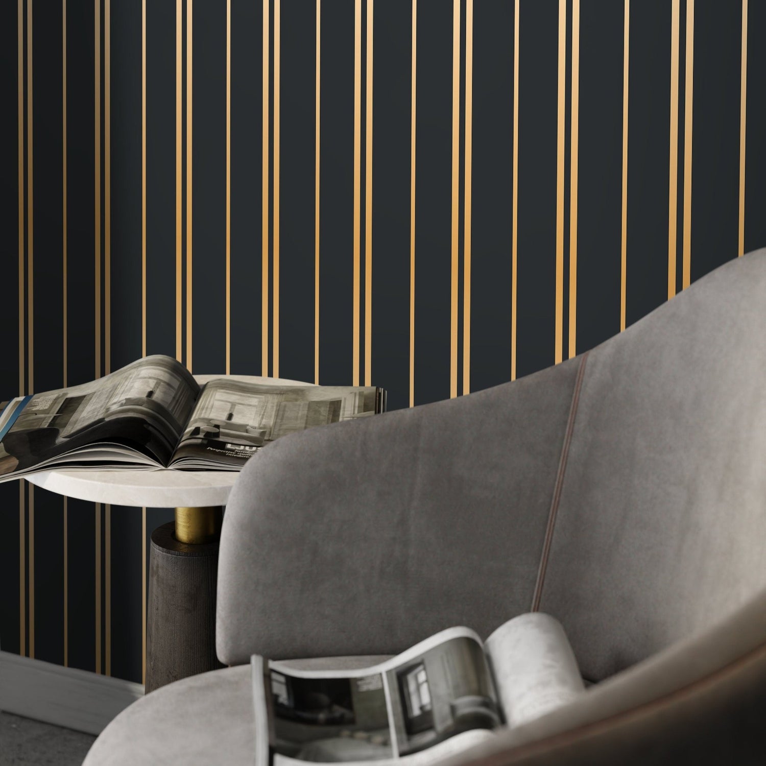 Gold and Green Striped Wallpaper Peel and Stick and Traditional Wallpaper - D771 - WallTrend