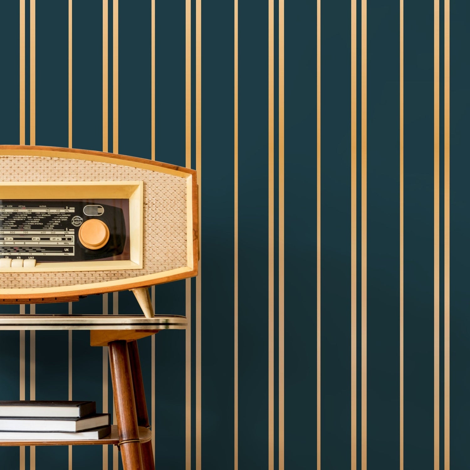 Gold and Green Wallpaper Striped Wallpaper Peel and Stick and Traditional Wallpaper - D770 - WallTrend