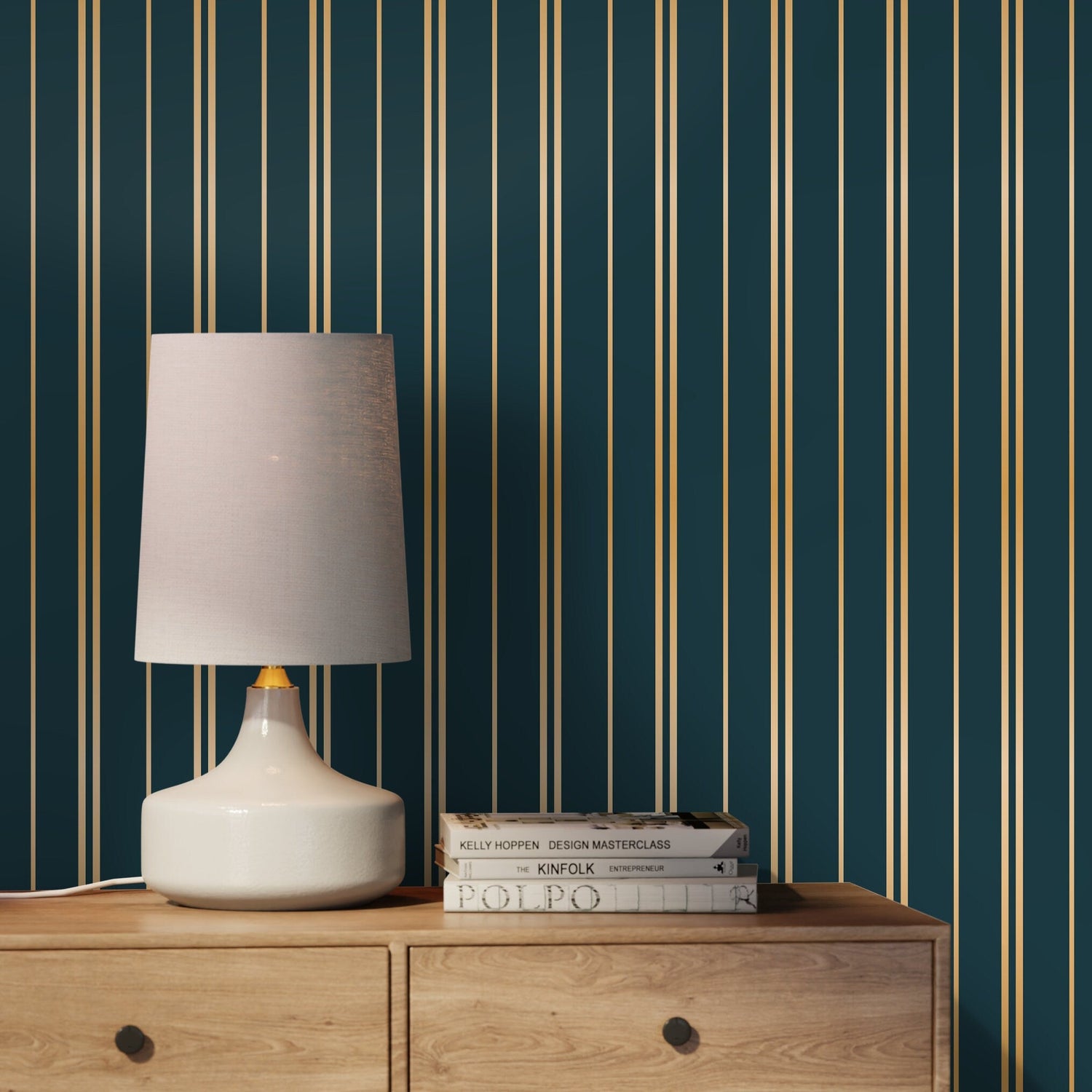 Gold and Green Wallpaper Striped Wallpaper Peel and Stick and Traditional Wallpaper - D770 - WallTrend