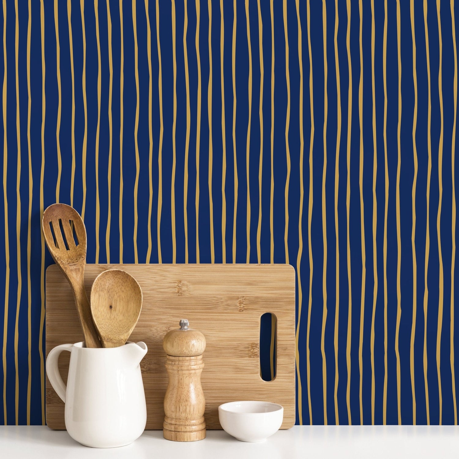 Gold and Navy Striped Wallpaper Modern Peel and Stick and Traditional Wallpaper - D774 - WallTrend