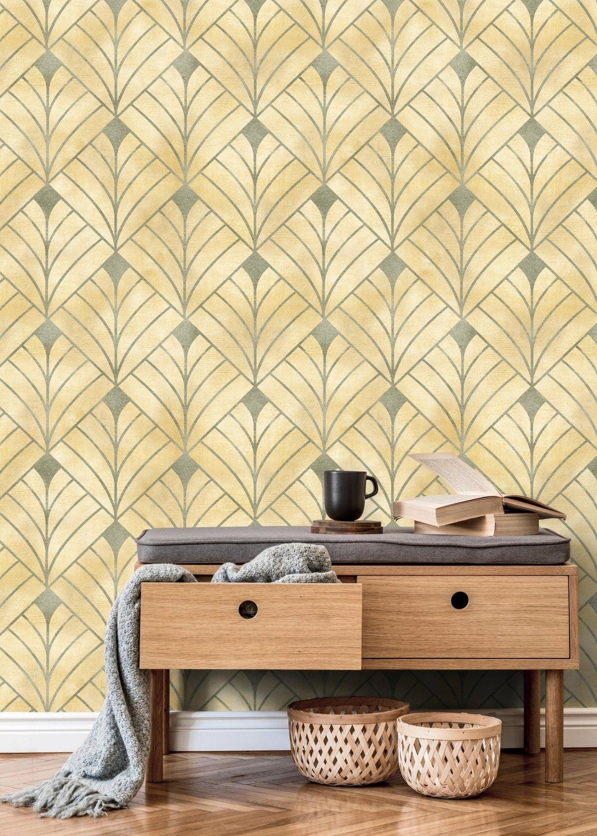 Gold Art Deco Wallpaper / Peel and Stick Wallpaper Removable Wallpaper Home Decor Wall Art Wall Decor Room Decor - C722 - WallTrend