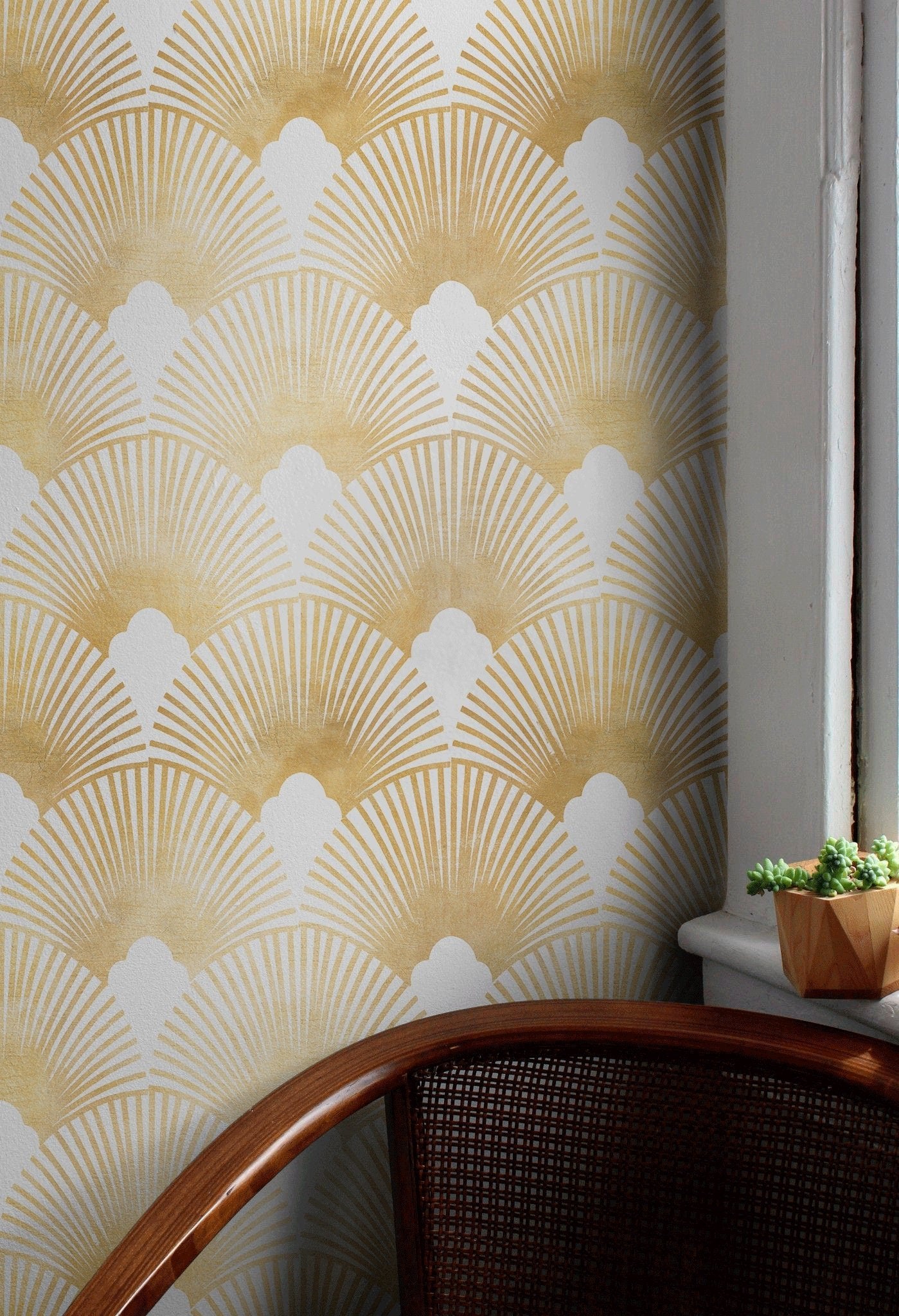 Golden Art Deco Fan Wallpaper - C007 - WallTrend