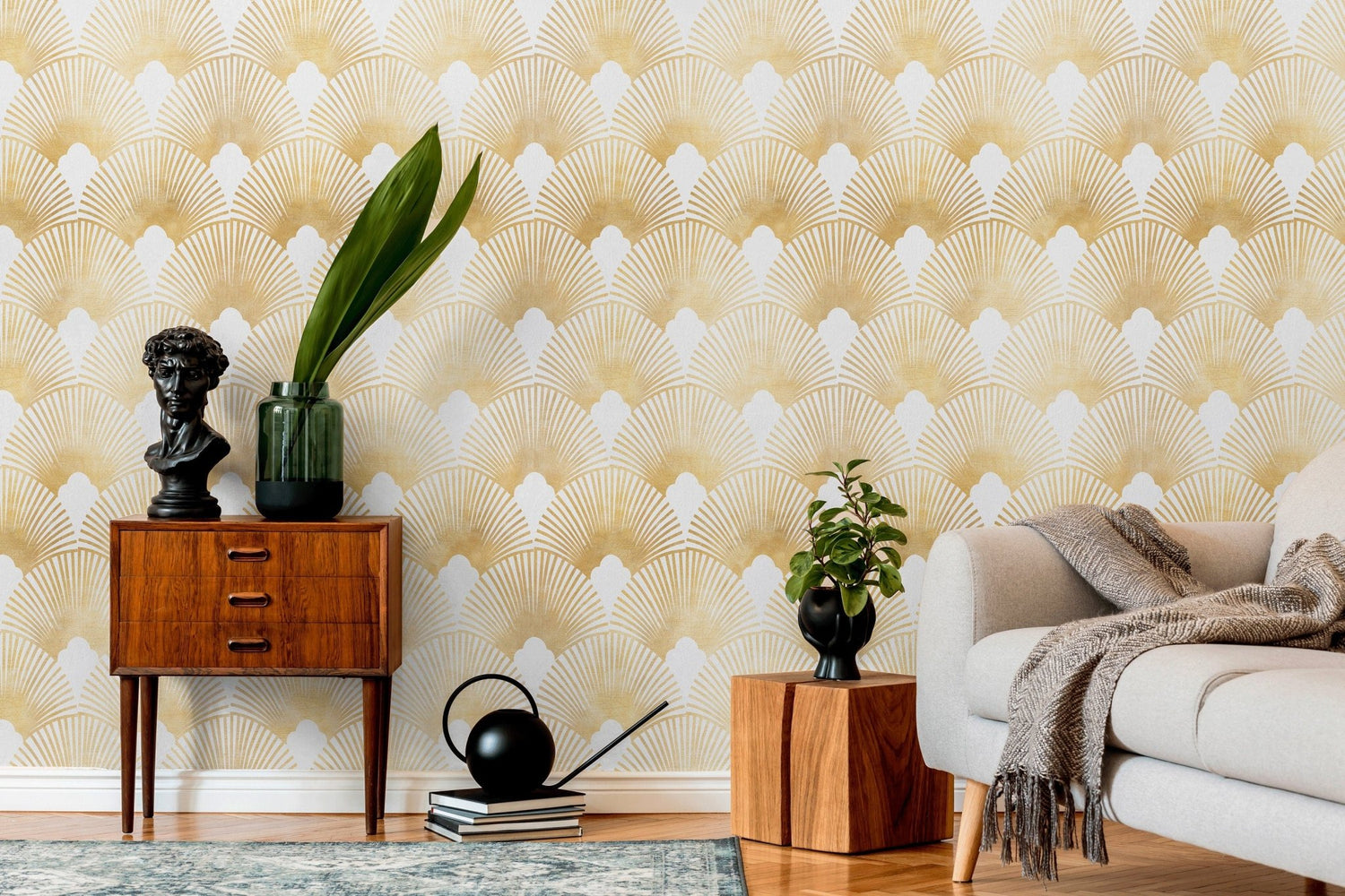 Golden Art Deco Fan Wallpaper - C007 - WallTrend