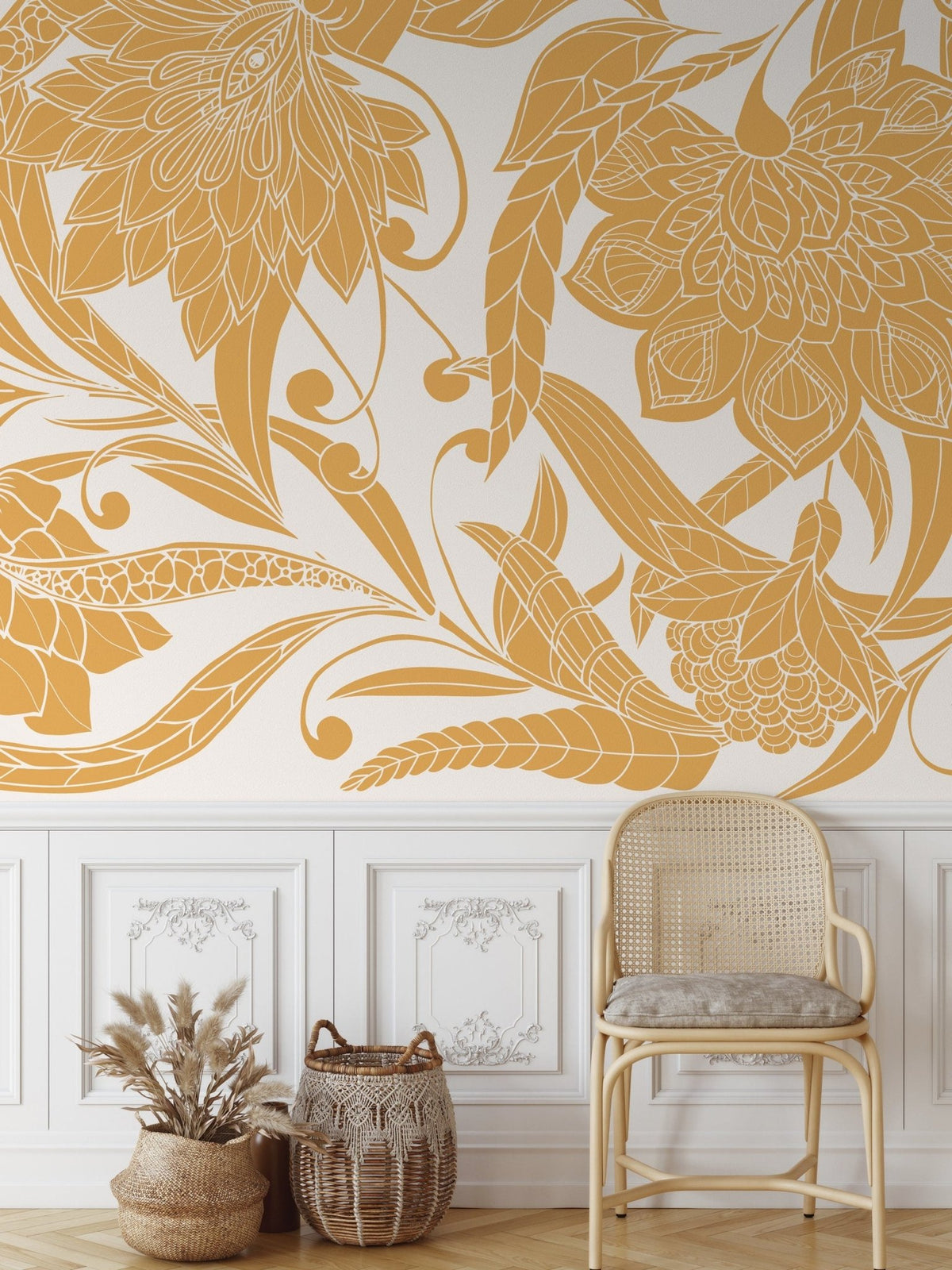 Golden Botanical Elegance Wallpaper - C438 - WallTrend