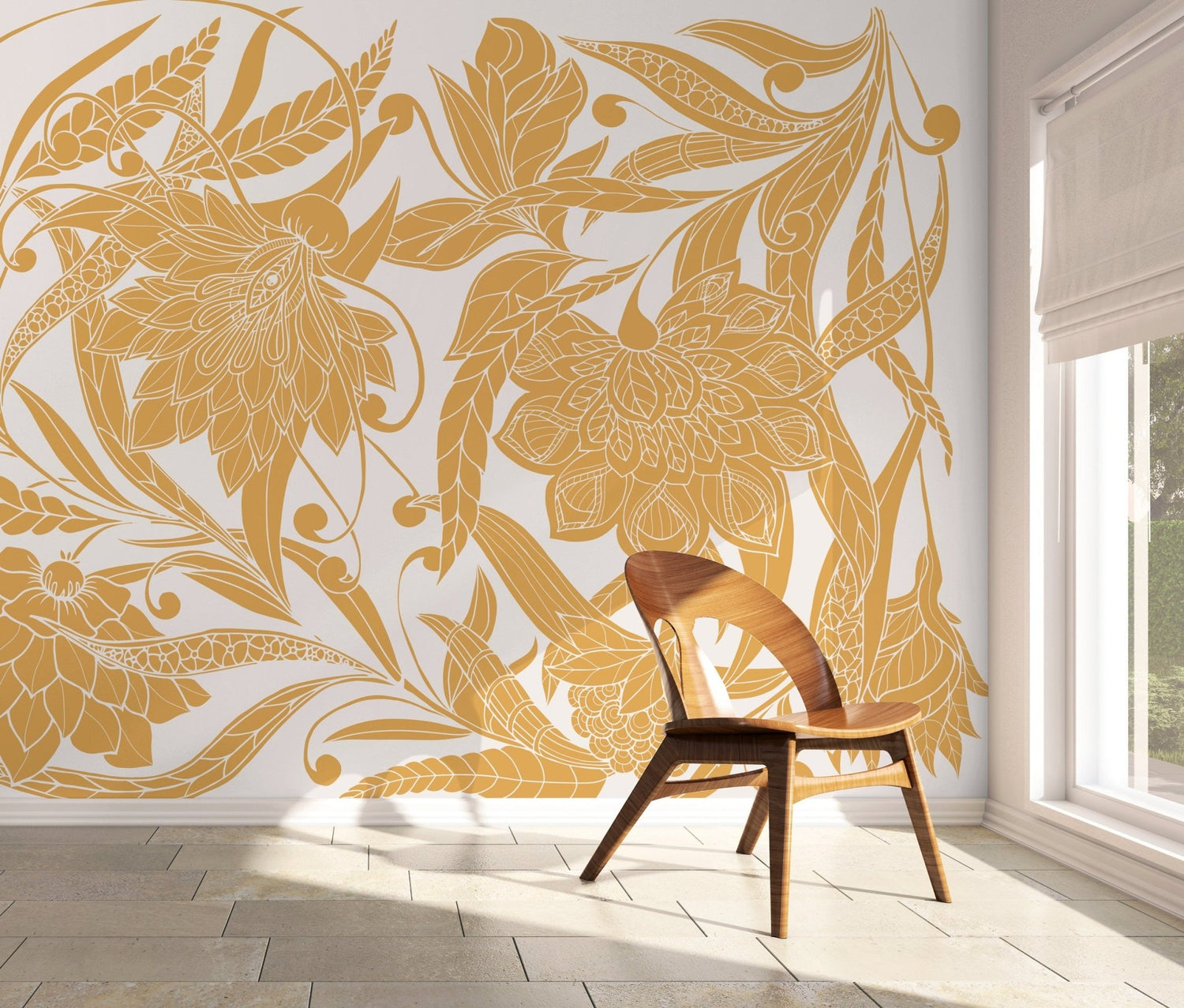 Golden Botanical Elegance Wallpaper - C438 - WallTrend