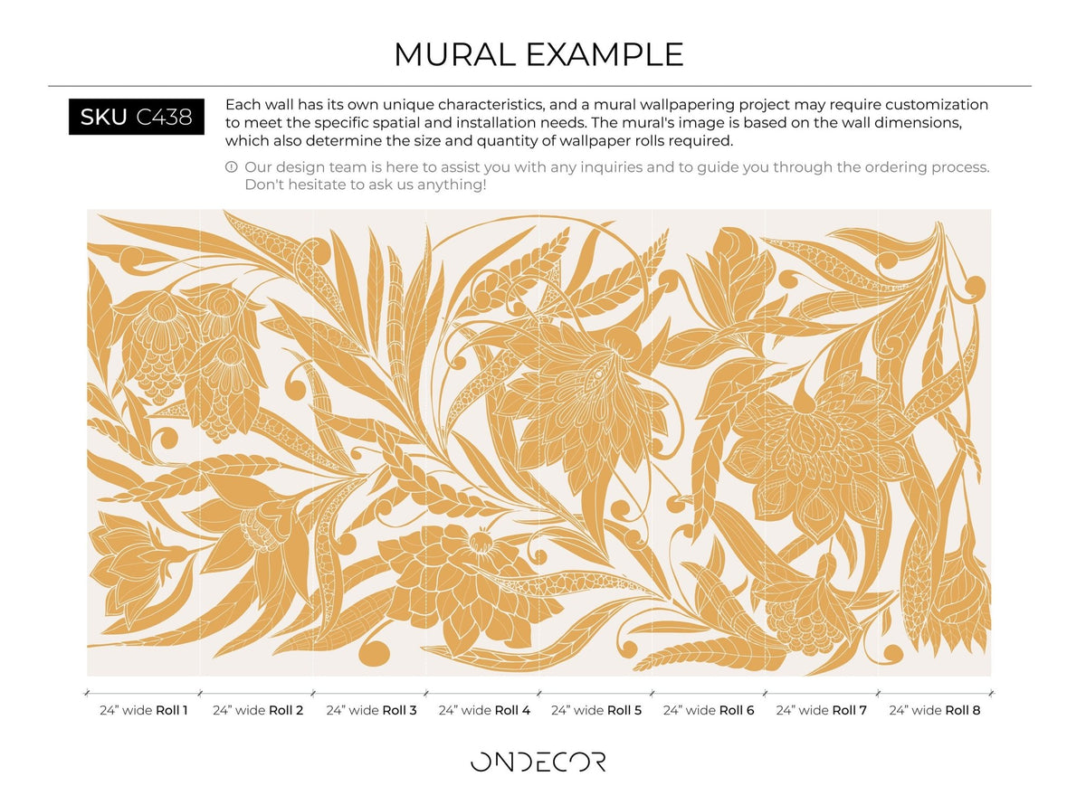 Golden Botanical Elegance Wallpaper - C438 - WallTrend