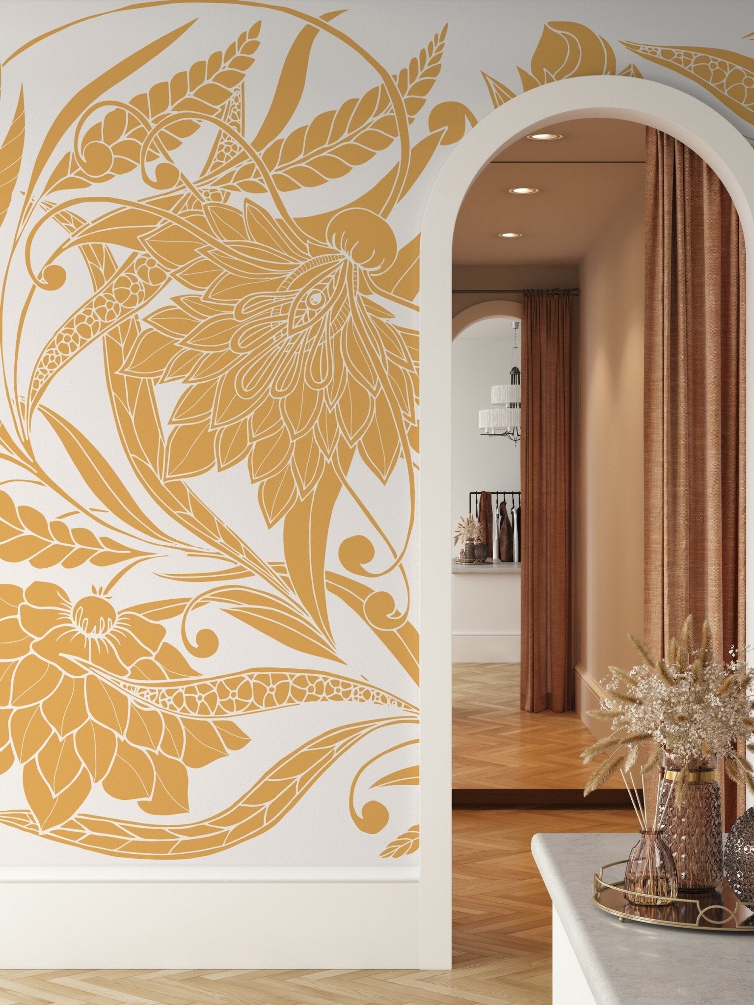 Golden Botanical Elegance Wallpaper - C438 - WallTrend