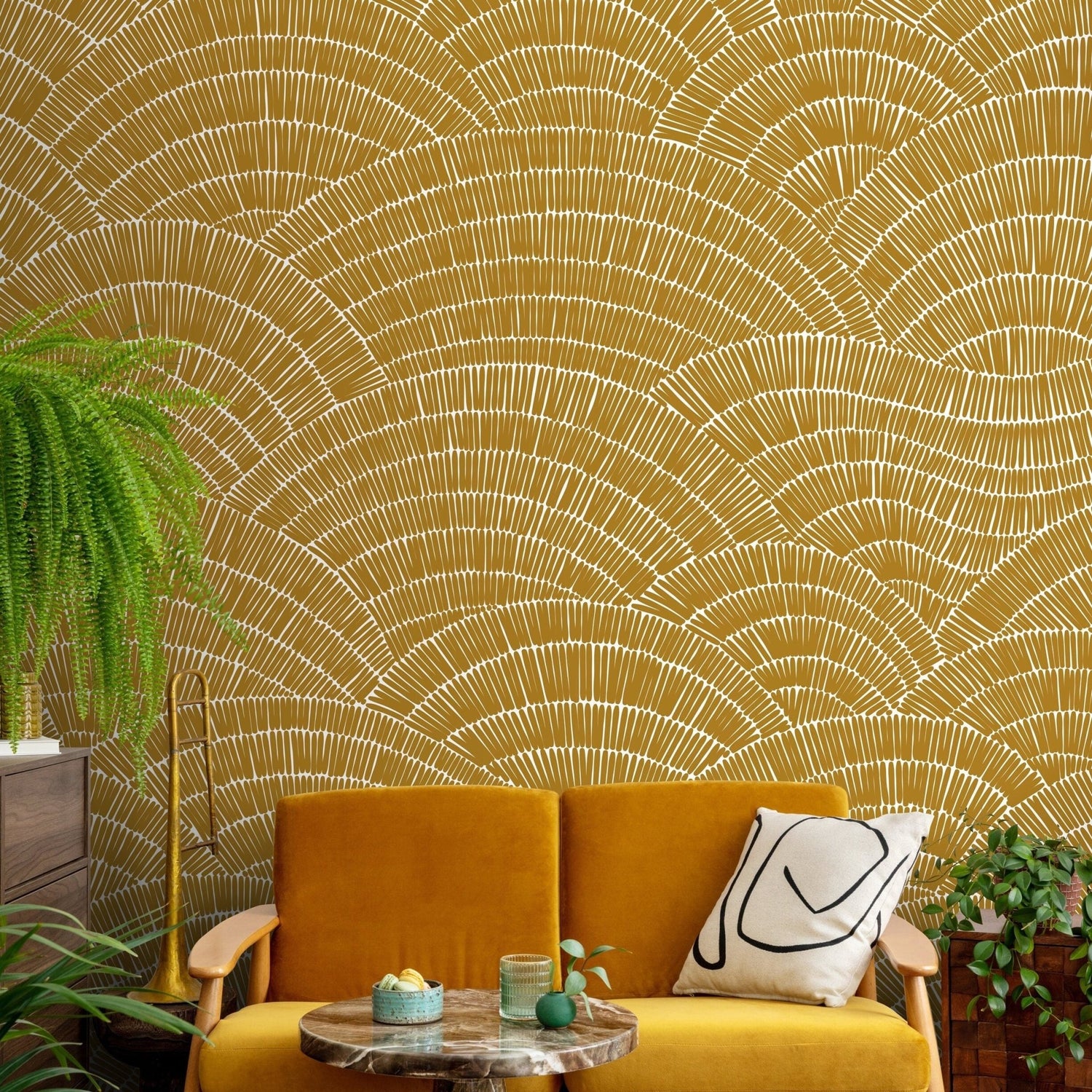 Golden Fan Array Wallpaper - C025 - WallTrend