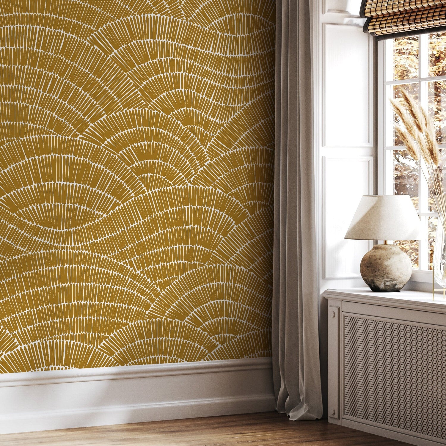 Golden Fan Array Wallpaper - C025 - WallTrend