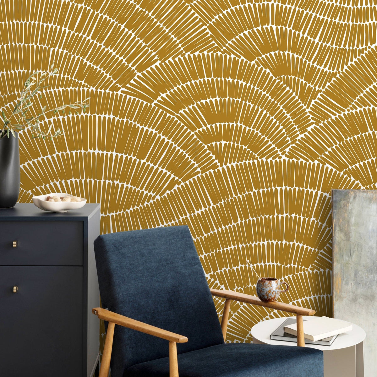 Golden Fan Array Wallpaper - C025 - WallTrend