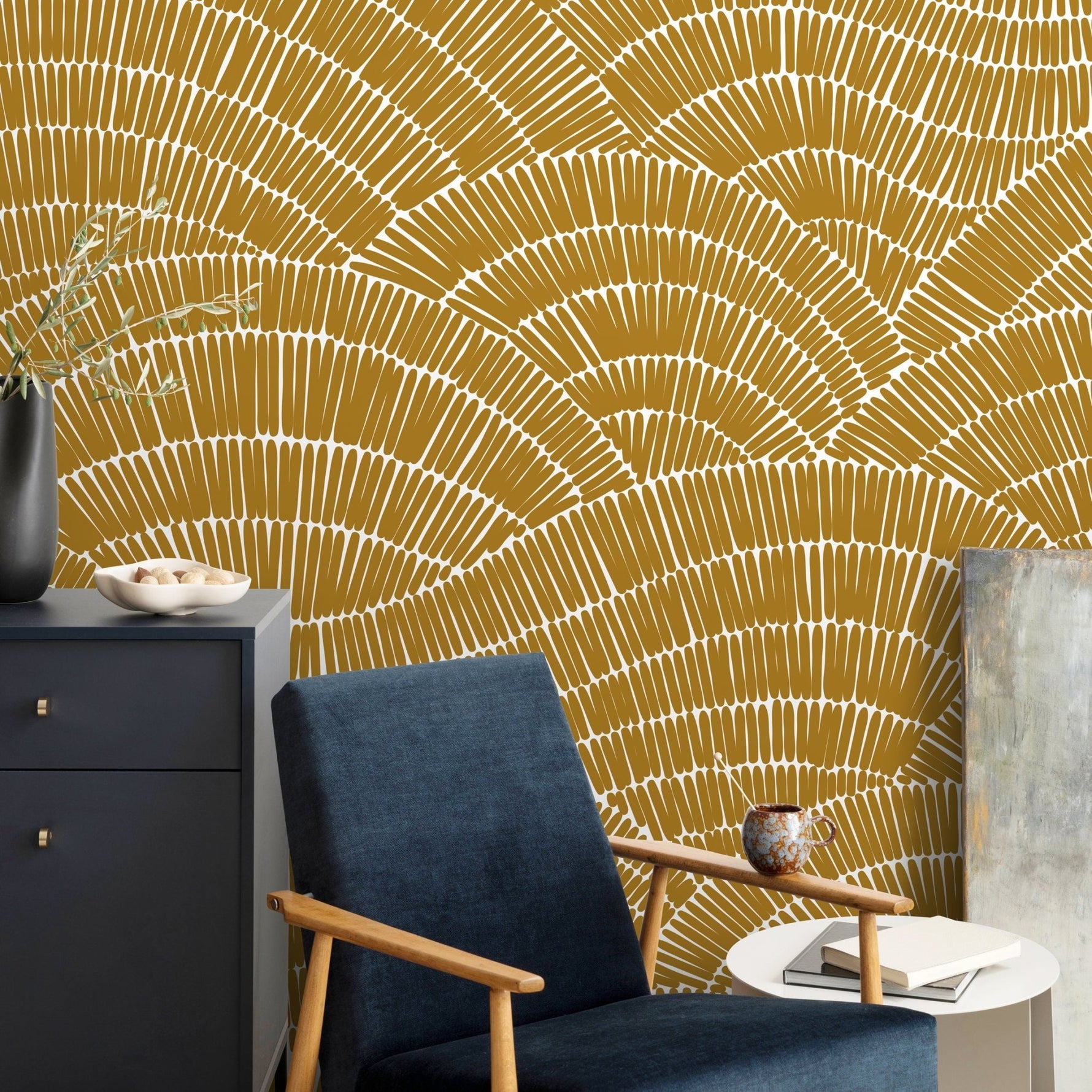 Golden Fan Array Wallpaper - C025 - WallTrend