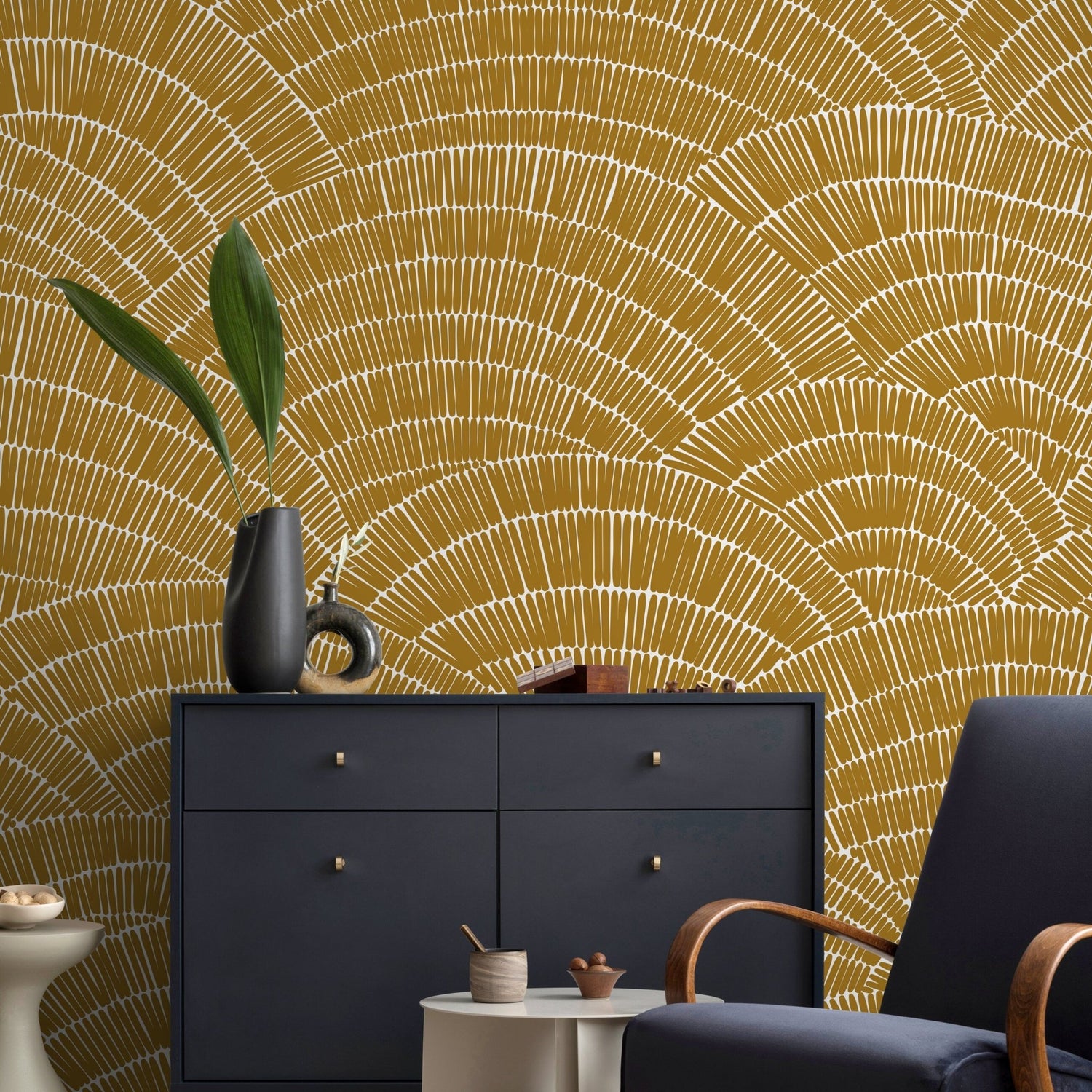 Golden Fan Array Wallpaper - C025 - WallTrend