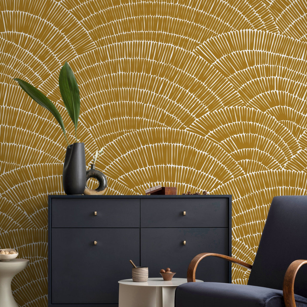 Golden Fan Array Wallpaper - C025 - WallTrend