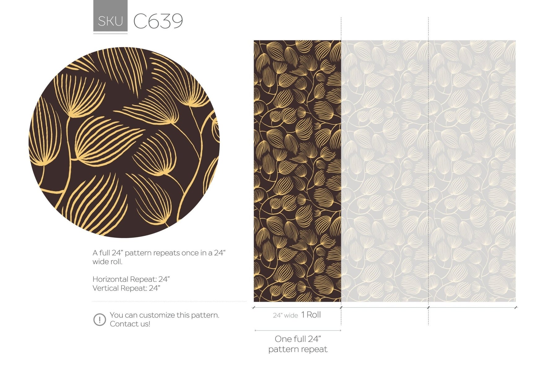 Golden Flora Line Art Wallpaper - C639 - WallTrend