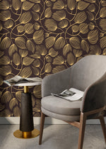 Golden Flora Line Art Wallpaper - C639 - WallTrend