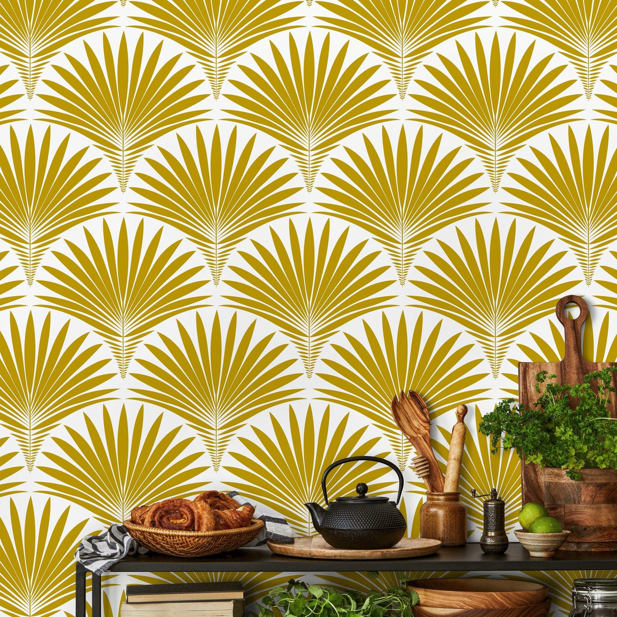 Golden Palm Fan Wallpaper - B987 - WallTrend