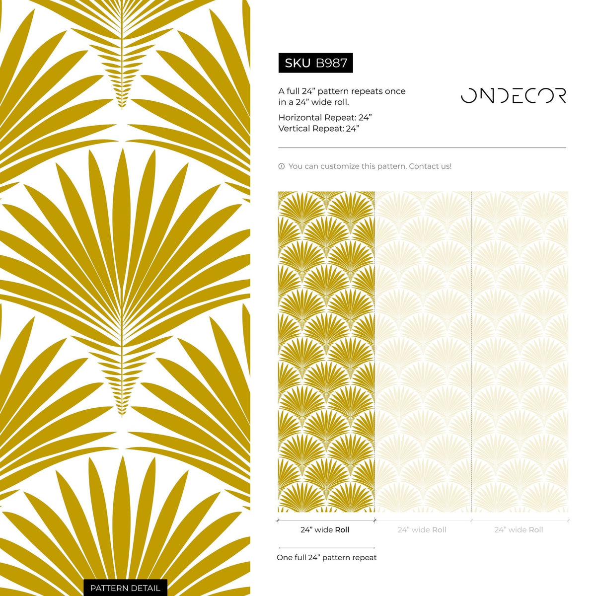 Golden Palm Fan Wallpaper - B987 - WallTrend