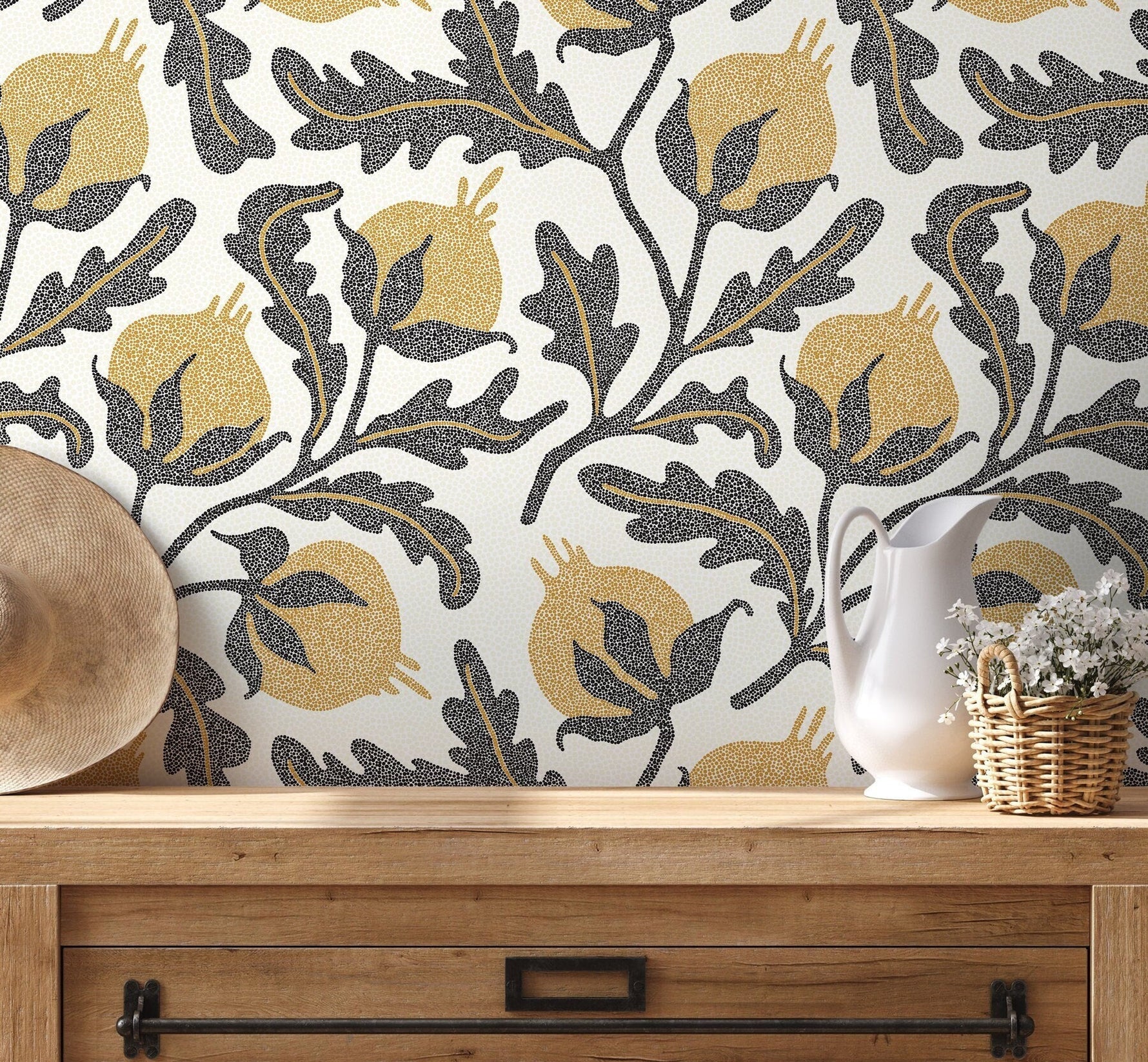 Golden Pomegranate Wallpaper - D019 - WallTrend