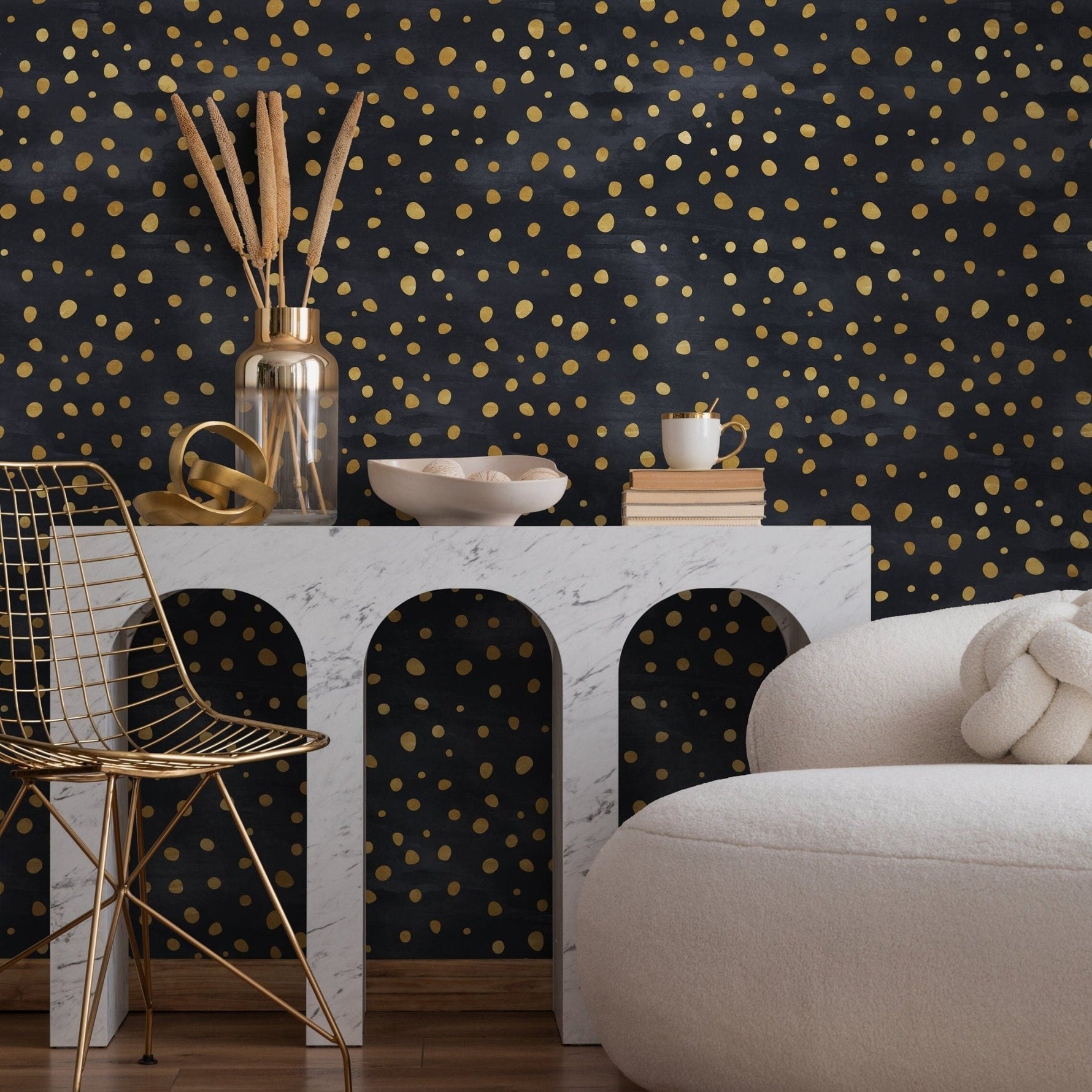 Golden Speckles on Charcoal Wallpaper - A142 - WallTrend