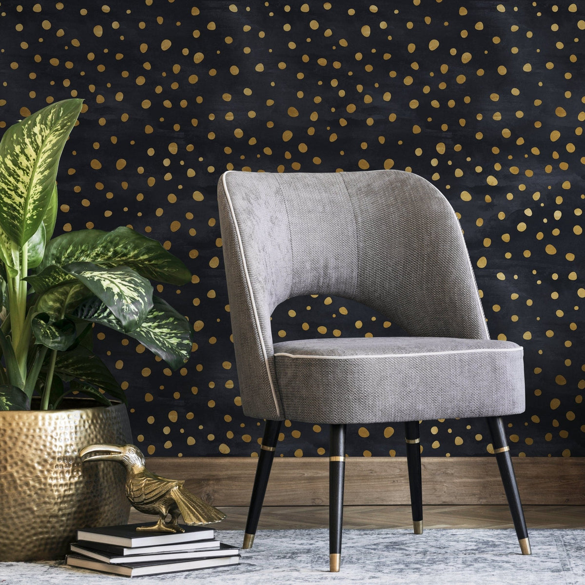 Golden Speckles on Charcoal Wallpaper - A142 - WallTrend