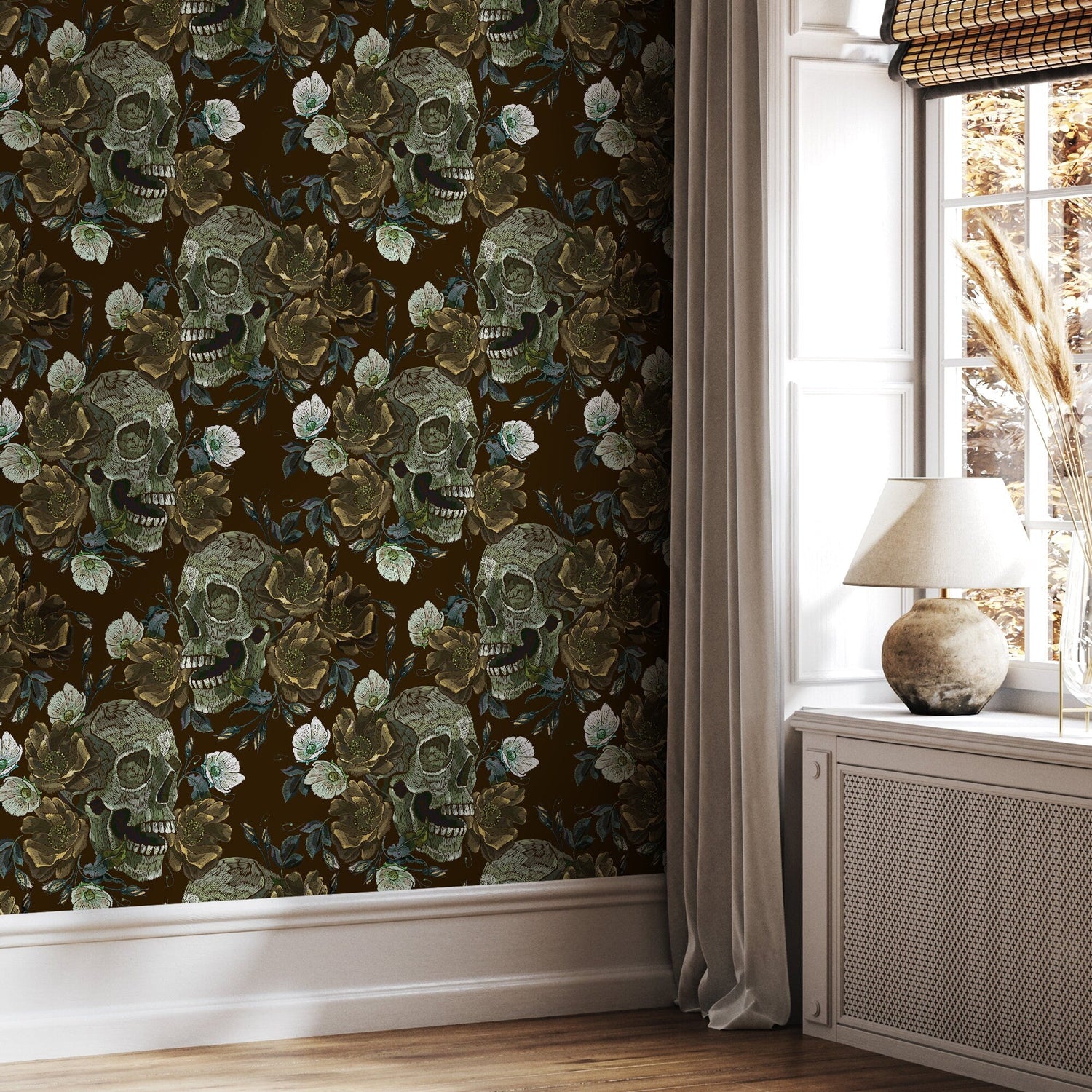 Gothic Garden Wallpaper Skulls and Roses Wallpaper Peel and Stick and Traditional Wallpaper - D908 - WallTrend