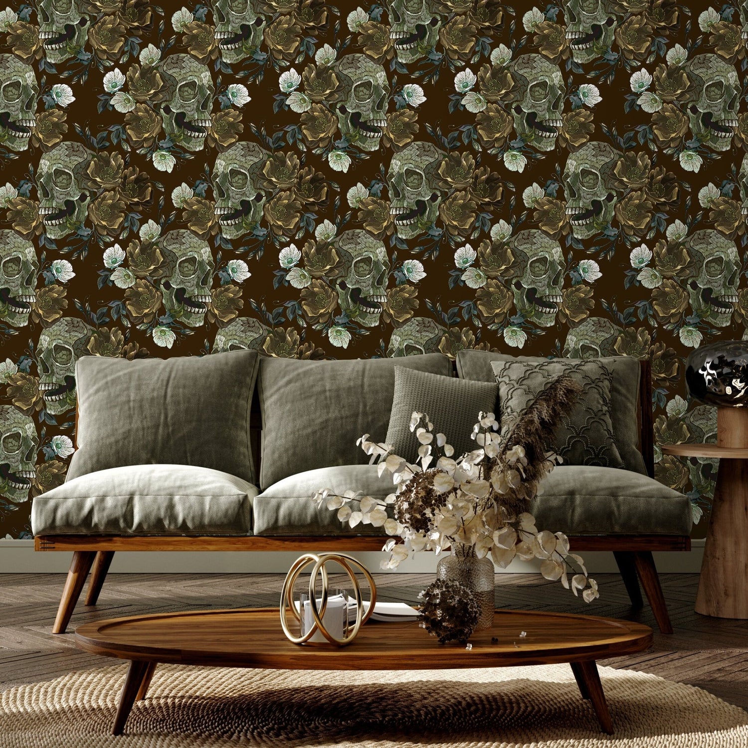 Gothic Garden Wallpaper Skulls and Roses Wallpaper Peel and Stick and Traditional Wallpaper - D908 - WallTrend