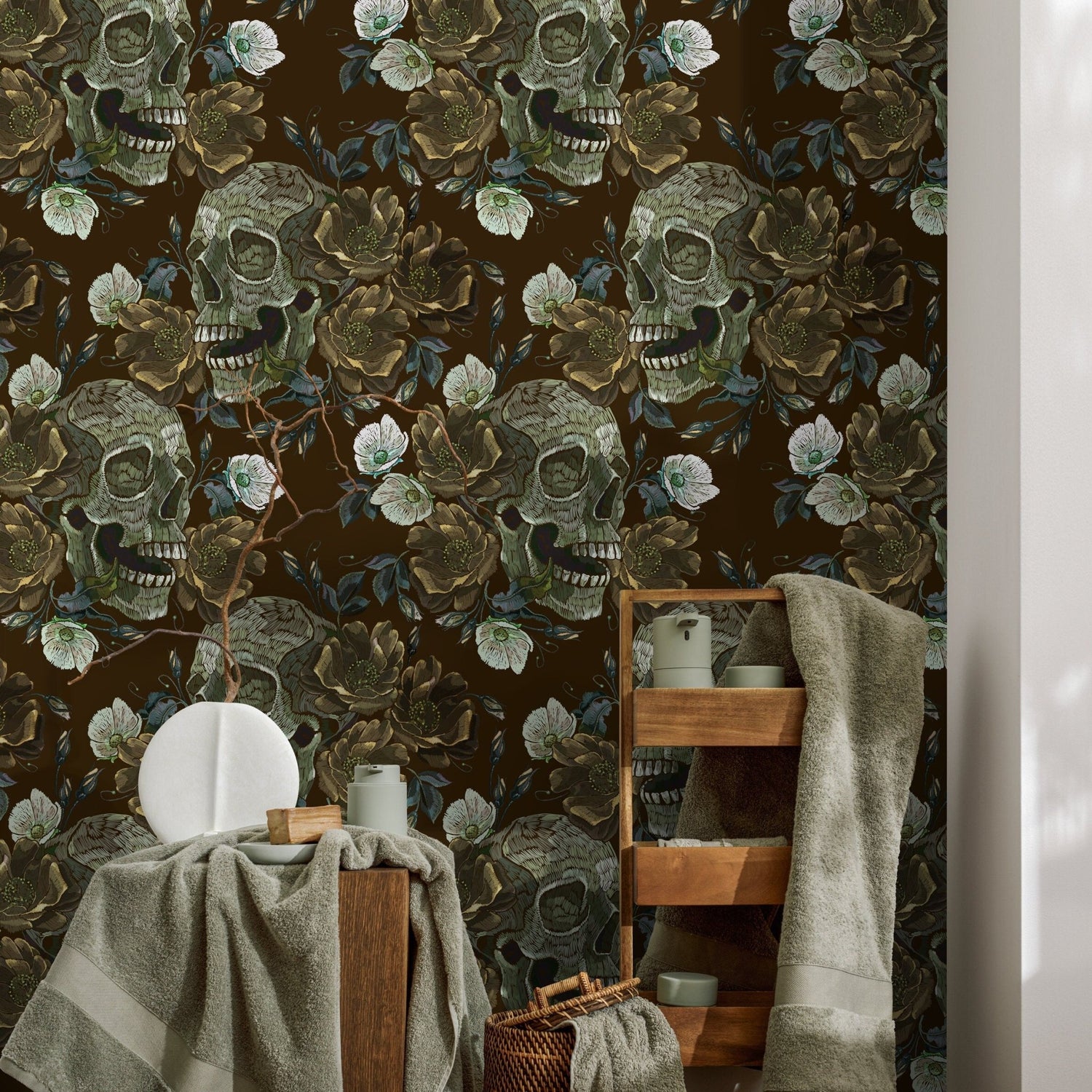 Gothic Garden Wallpaper Skulls and Roses Wallpaper Peel and Stick and Traditional Wallpaper - D908 - WallTrend