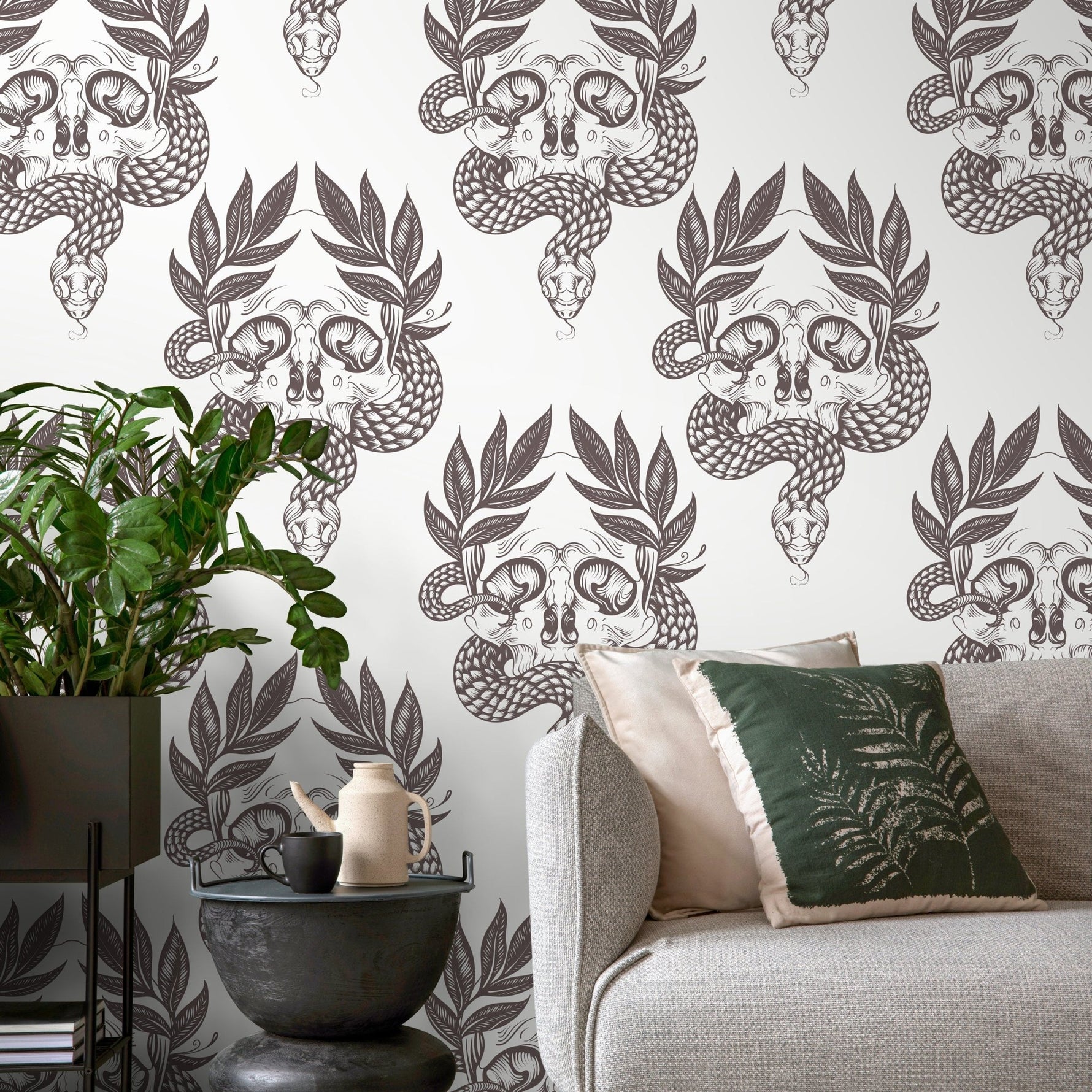Gothic Serpent and Skull Wallpaper - C720 - WallTrend