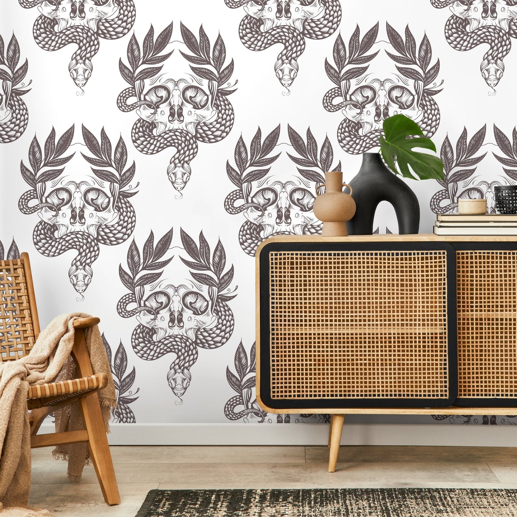 Gothic Serpent and Skull Wallpaper - C720 - WallTrend