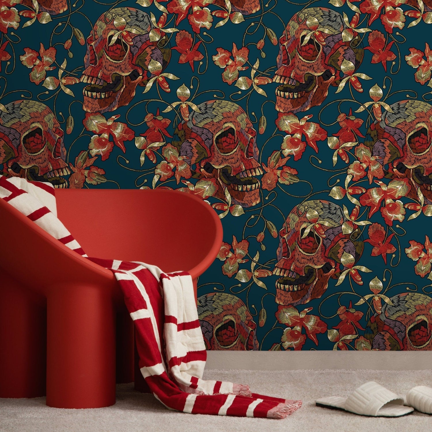 Gothic Skull Wallpaper Maximalist Wallpaper Peel and Stick and Traditional Wallpaper - D895 - WallTrend