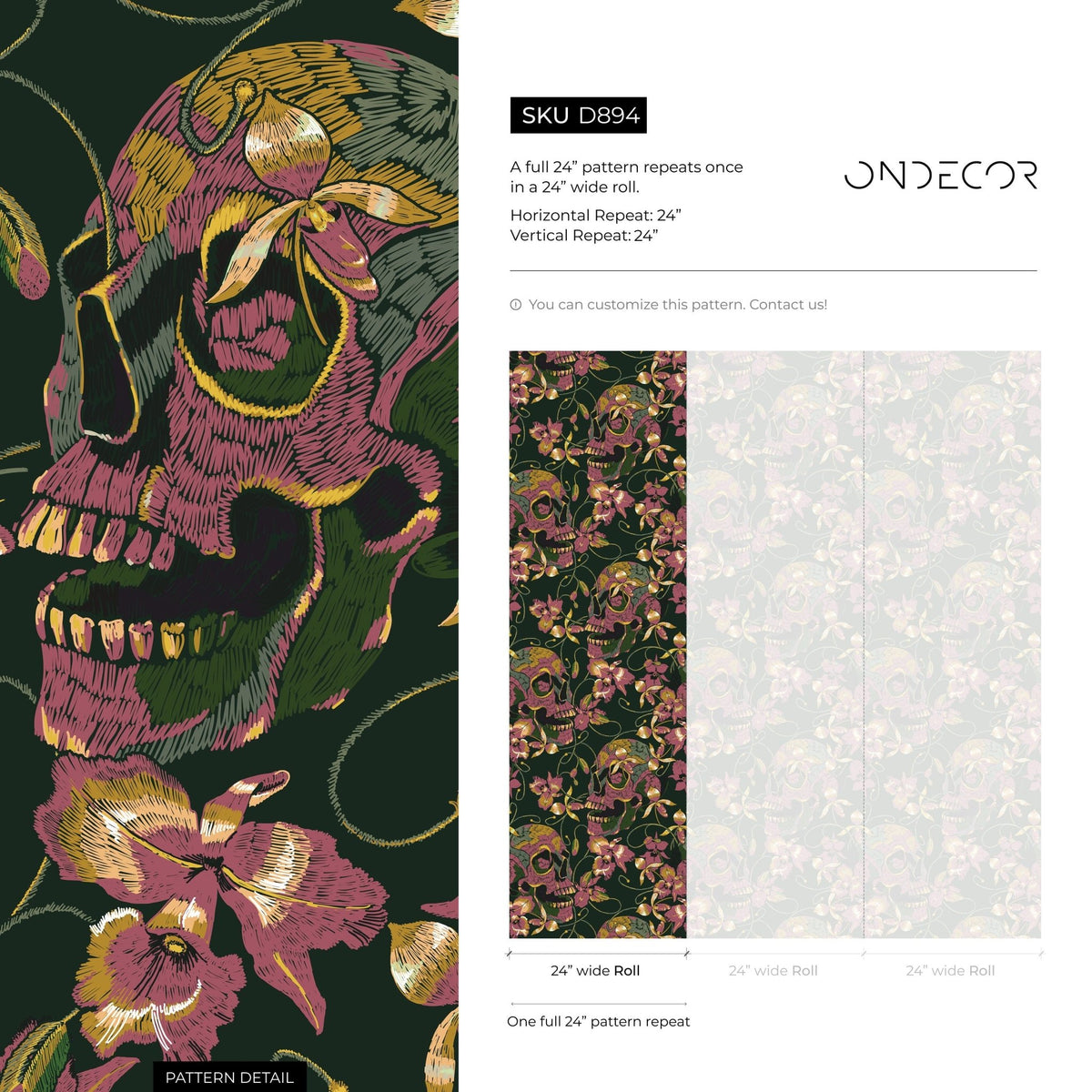 Gothic Wallpaper Dark Green Floral Wallpaper Peel and Stick and Traditional Wallpaper - D894 - WallTrend
