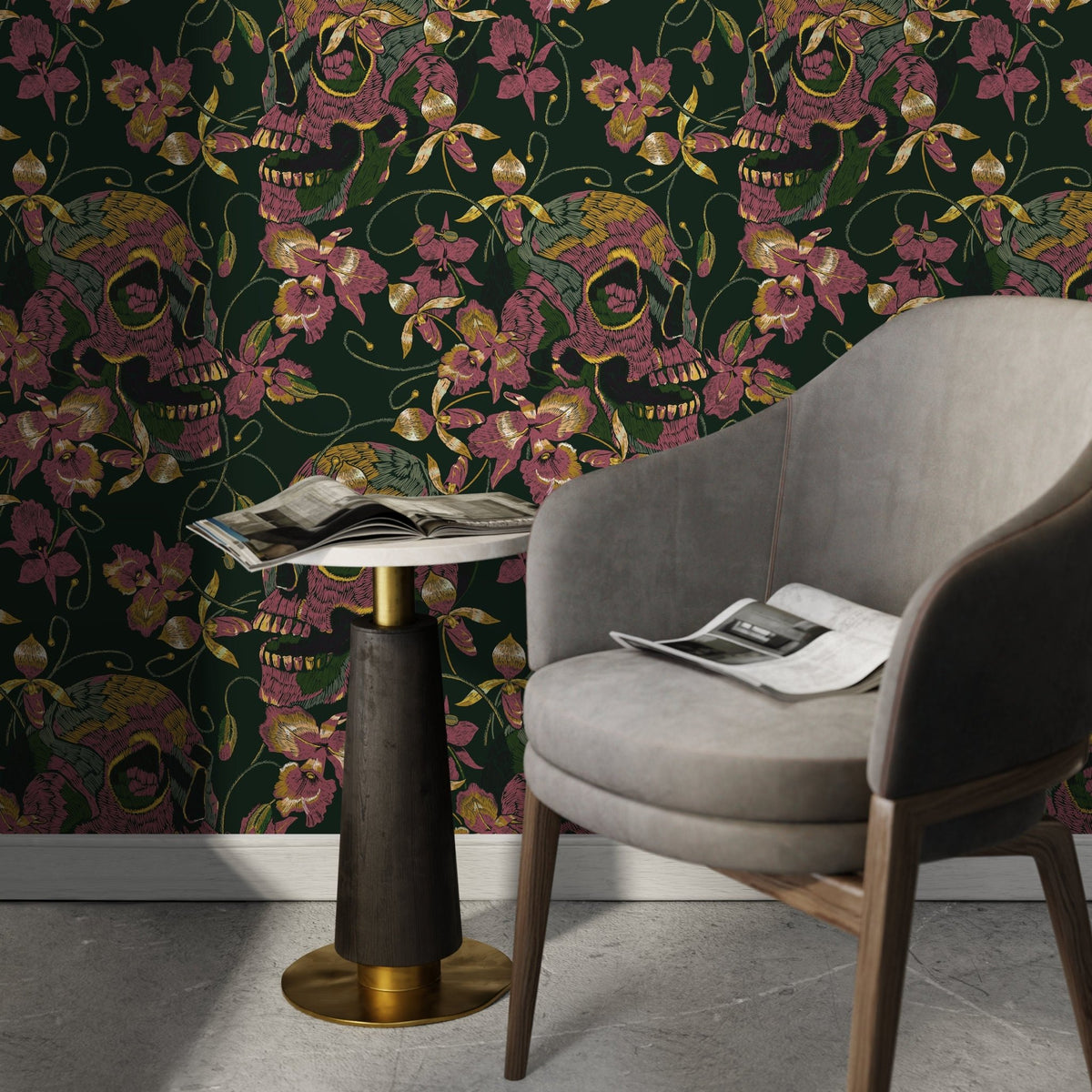 Gothic Wallpaper Dark Green Floral Wallpaper Peel and Stick and Traditional Wallpaper - D894 - WallTrend