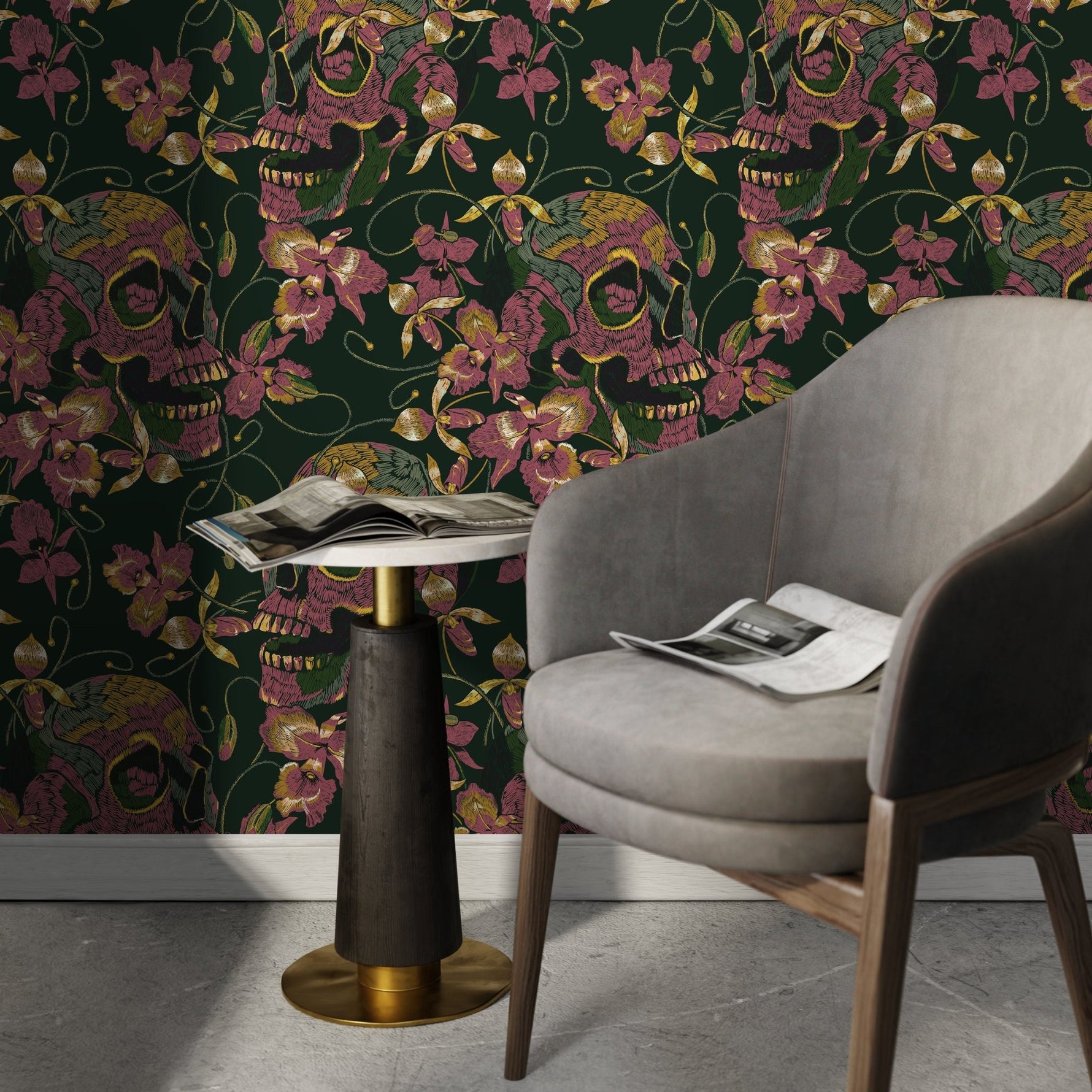 Gothic Wallpaper Dark Green Floral Wallpaper Peel and Stick and Traditional Wallpaper - D894 - WallTrend