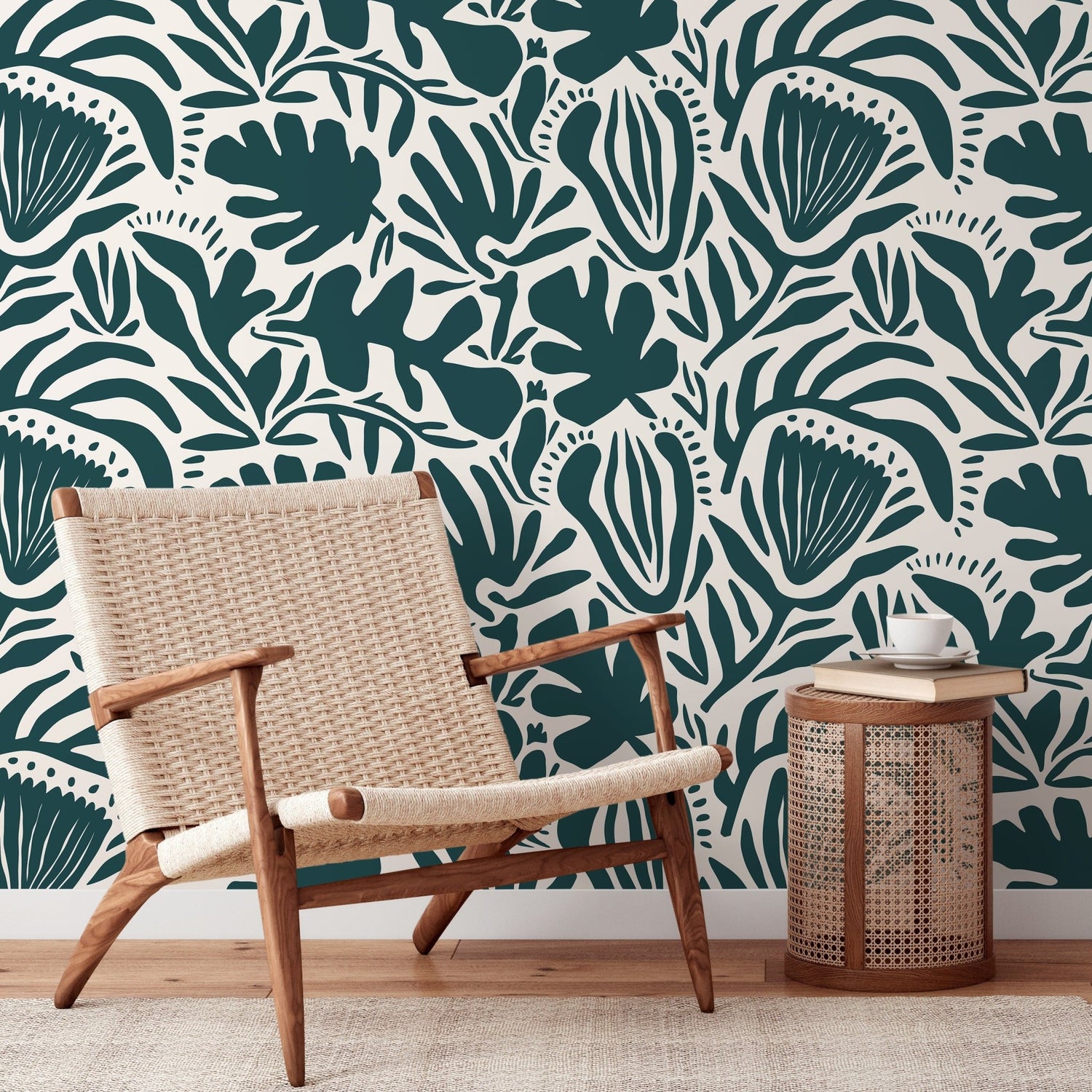Green Abstract Floral Wallpaper Modern Wallpaper Peel and Stick and Traditional Wallpaper - D707 - WallTrend