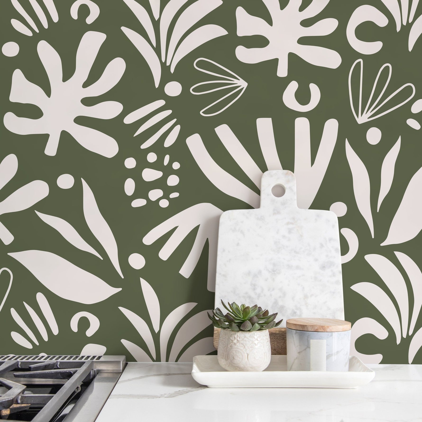 Green Abstract Garden Wallpaper Boho Wallpaper Peel and Stick and Traditional Wallpaper - D680 - WallTrend