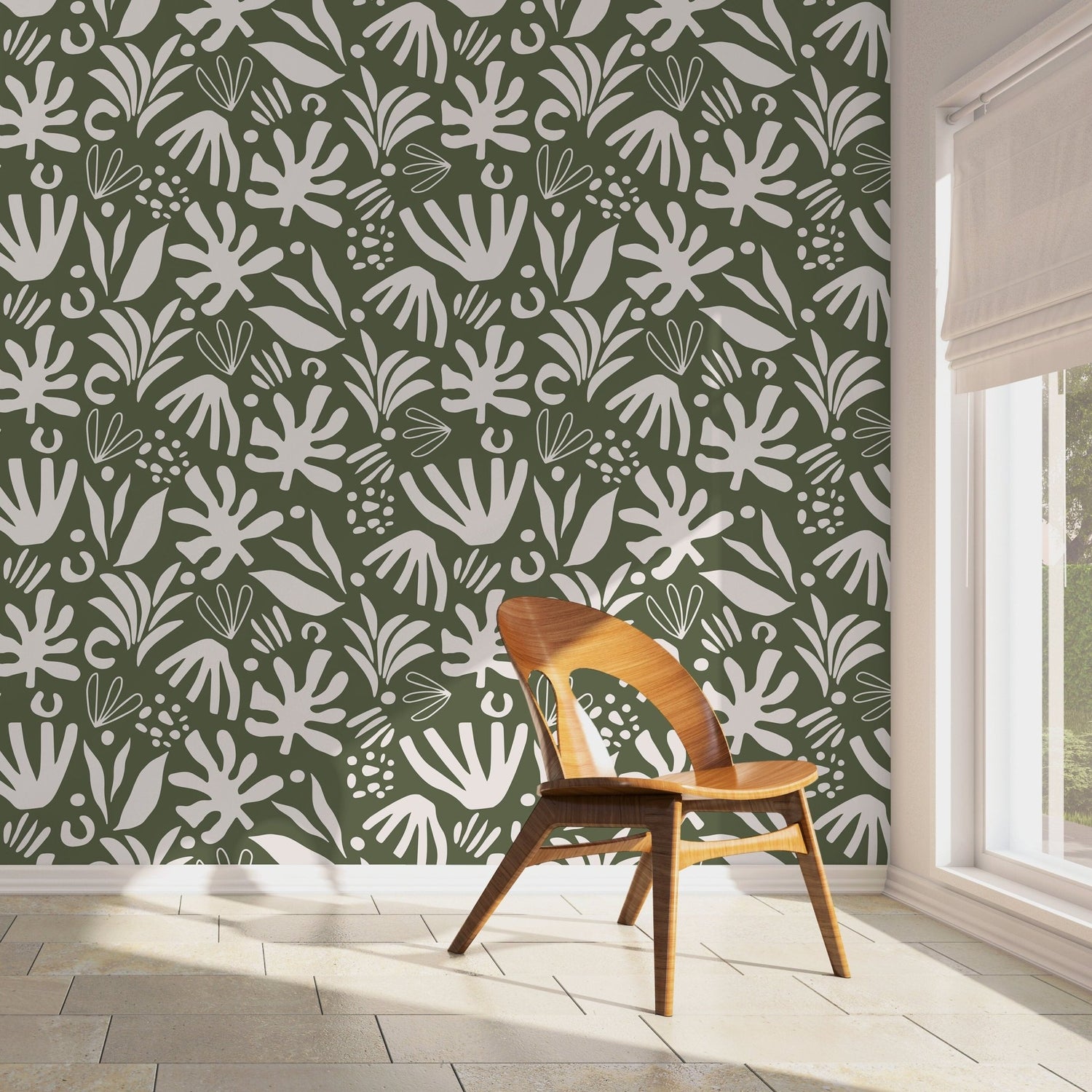 Green Abstract Garden Wallpaper Boho Wallpaper Peel and Stick and Traditional Wallpaper - D680 - WallTrend