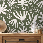 Green Abstract Garden Wallpaper Boho Wallpaper Peel and Stick and Traditional Wallpaper - D680 - WallTrend