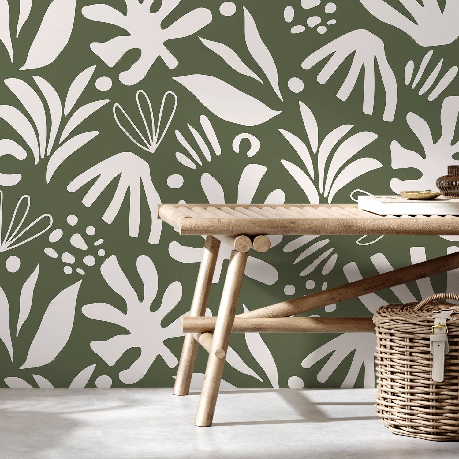 Green Abstract Garden Wallpaper Boho Wallpaper Peel and Stick and Traditional Wallpaper - D680 - WallTrend