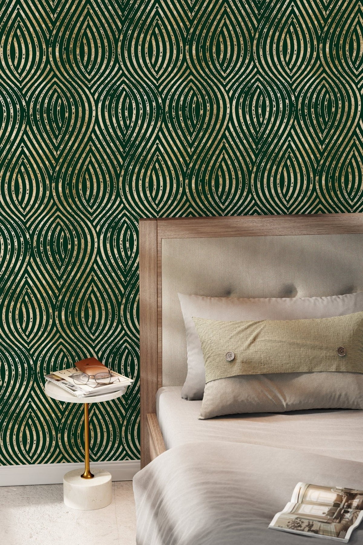 Green and Gold Marbling Wallpaper - C878 - WallTrend