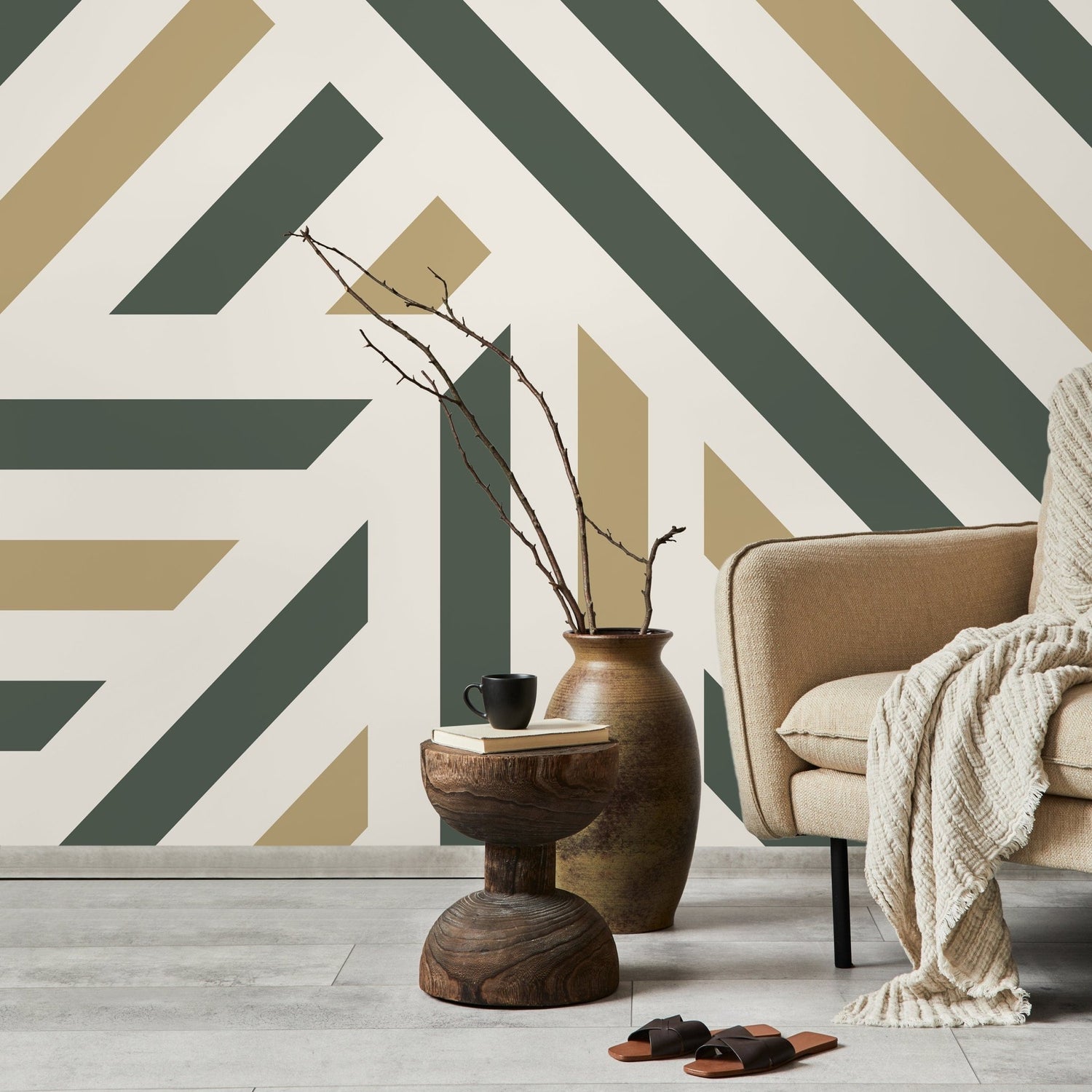 Green Geometric Wallpaper Modern Striped Wallpaper Peel and Stick and Traditional Wallpaper - D732 - WallTrend