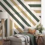 Green Geometric Wallpaper Modern Striped Wallpaper Peel and Stick and Traditional Wallpaper - D732 - WallTrend