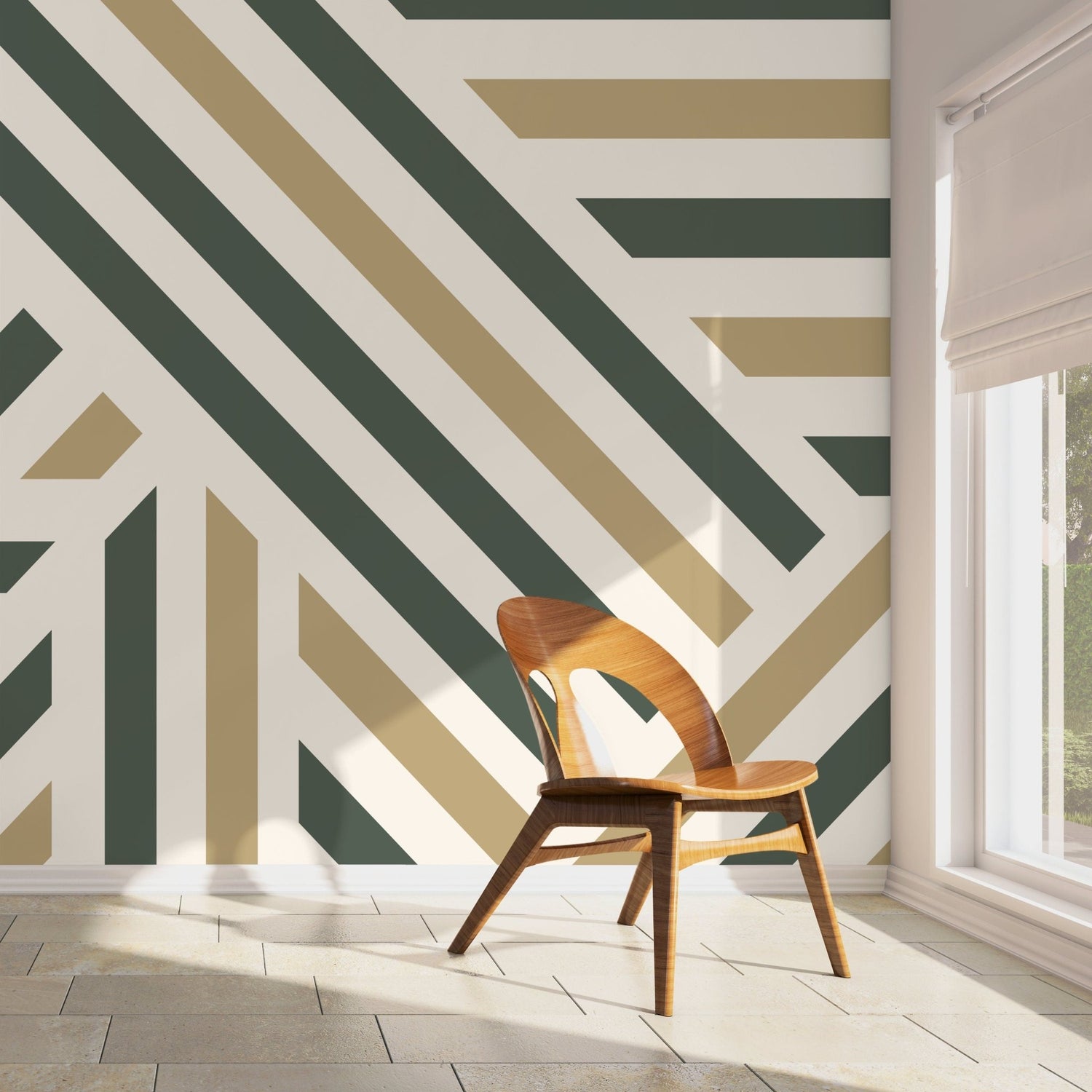 Green Geometric Wallpaper Modern Striped Wallpaper Peel and Stick and Traditional Wallpaper - D732 - WallTrend