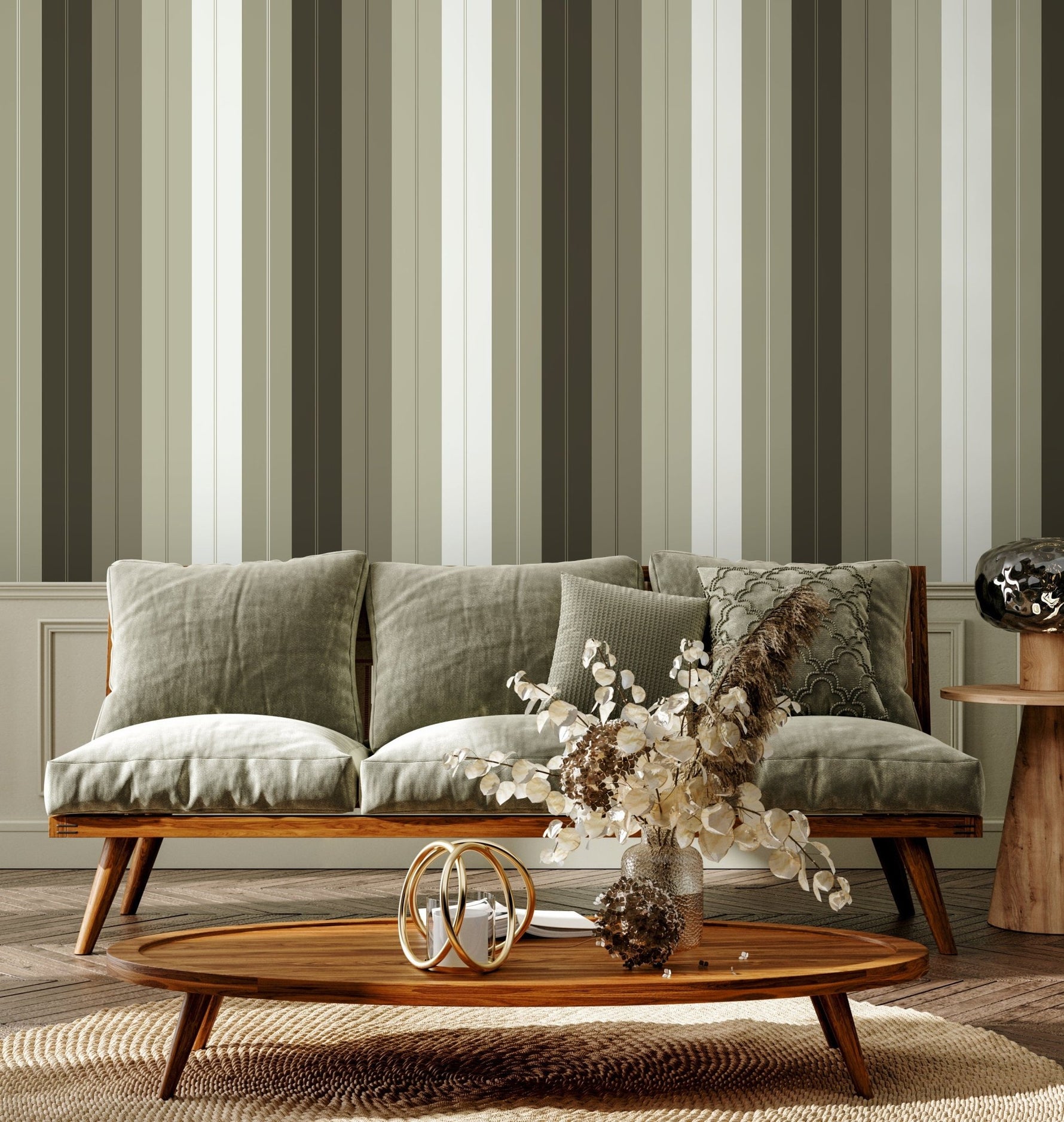 Green Modern Wallpaper Striped Wallpaper Peel and Stick and Traditional Wallpaper - D842 - WallTrend
